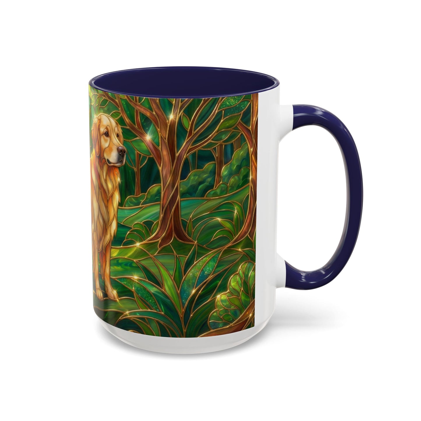 Stained Glass Golden Retriever Mug, Dog Lover Coffee Cup, Forest Dog Art Ceramic Mug, Pet Lover Gift, 11oz 15oz