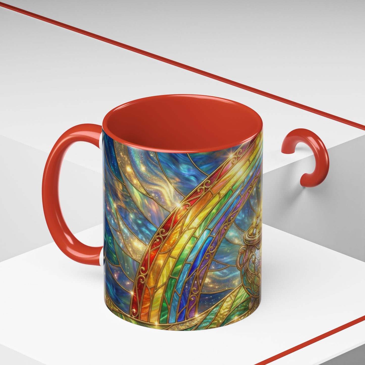 Stained Glass Pot of Gold Mug, Rainbow Coffee Cup, St Patricks Day Gift, Magical Fantasy Tea Mug, Celestial Drinkware, Lucky Irish Gift