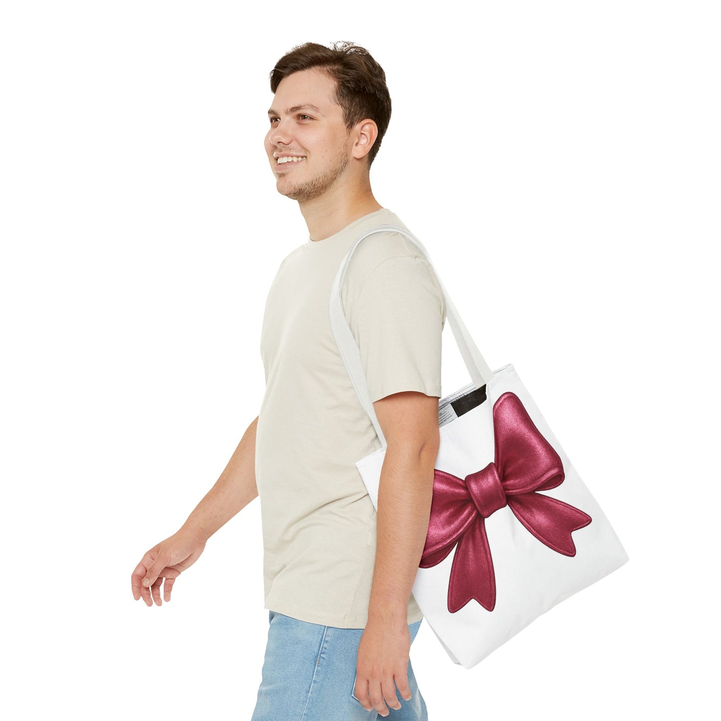 Chic Red Bow Tote Bag – Cute Girly Gift for Her, Fashionable White Bag with Red Handles, Kawaii Aesthetic Purse, Everyday Style