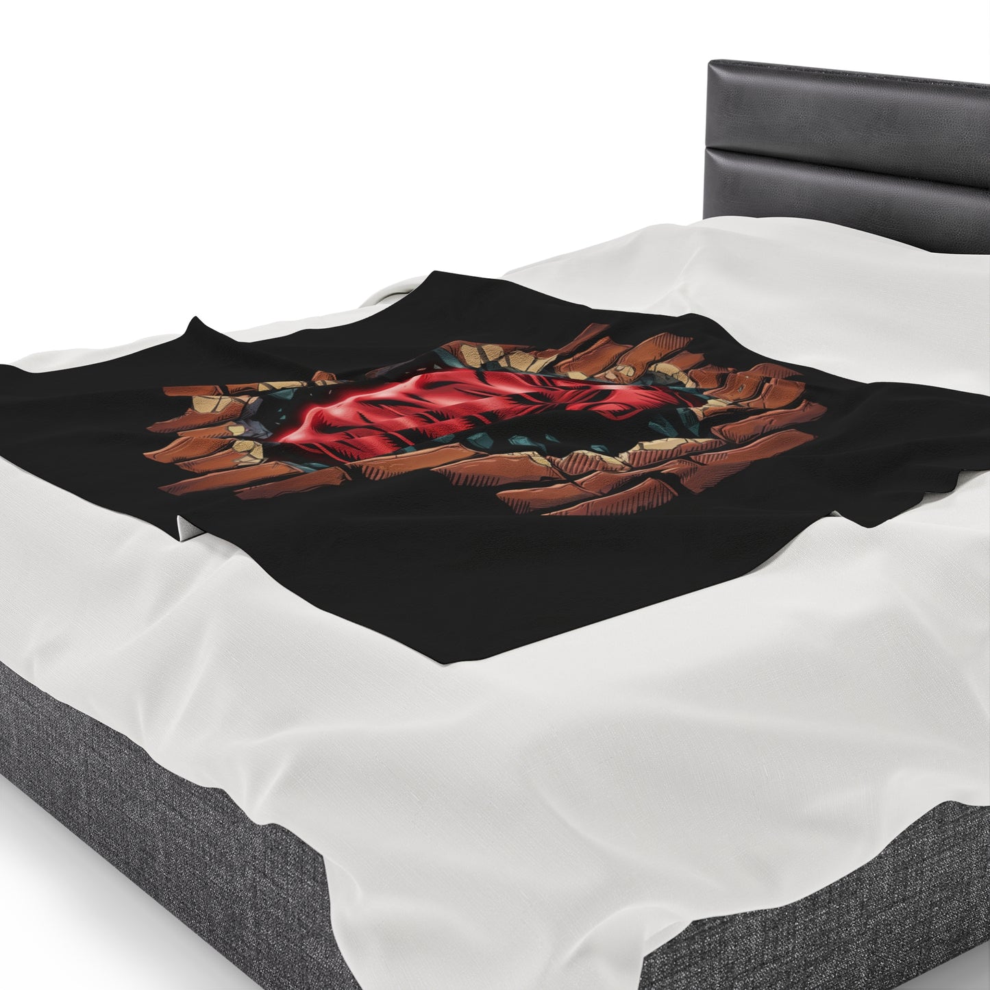 Plush Blanket - Red Fist Smashing Through Brick Wall Design