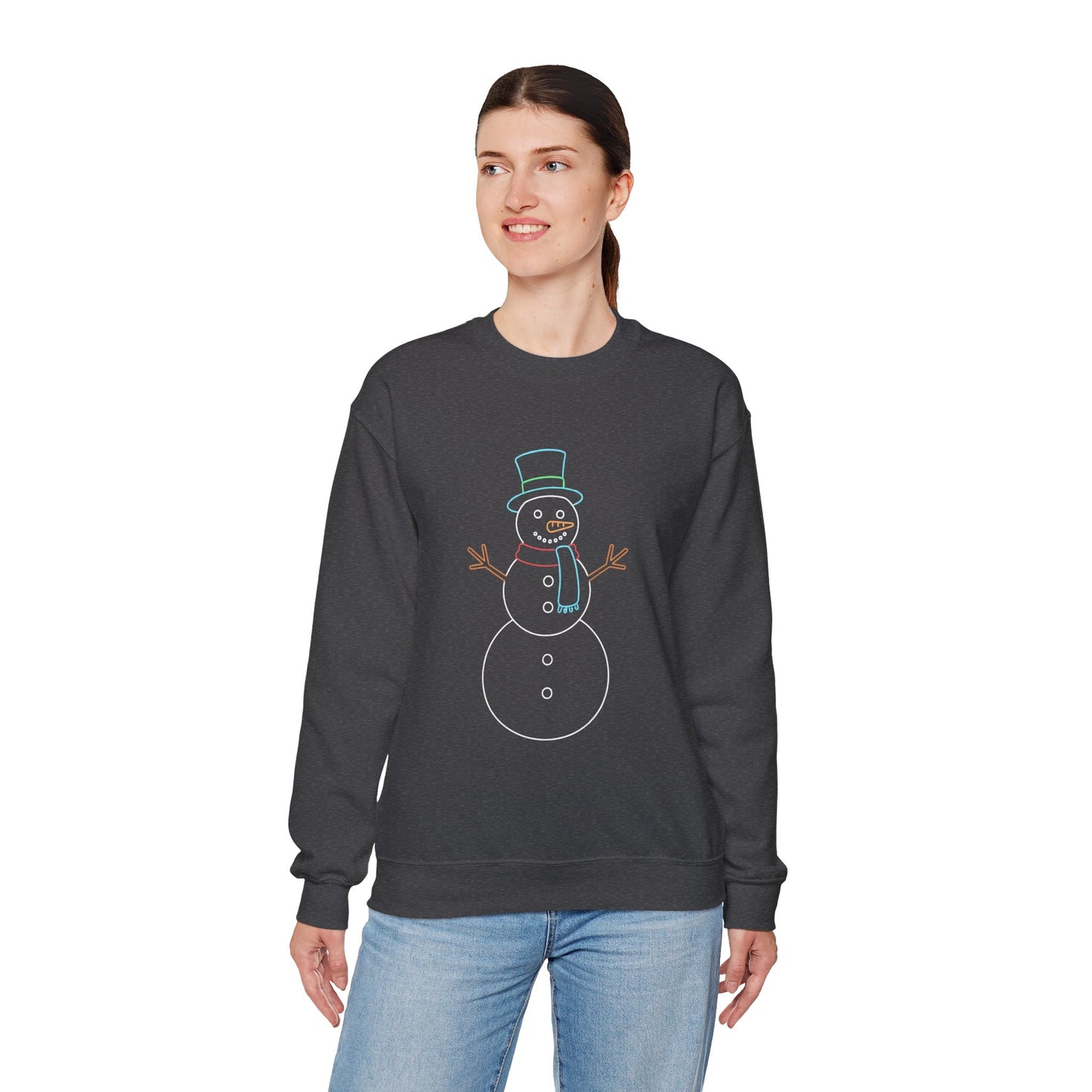 Snowman Sweatshirt, Black Snowman Crewneck, Holiday Winter Sweatshirt Unisex, Cute Snowman Gift for Her Him, Cozy Winter Fashion