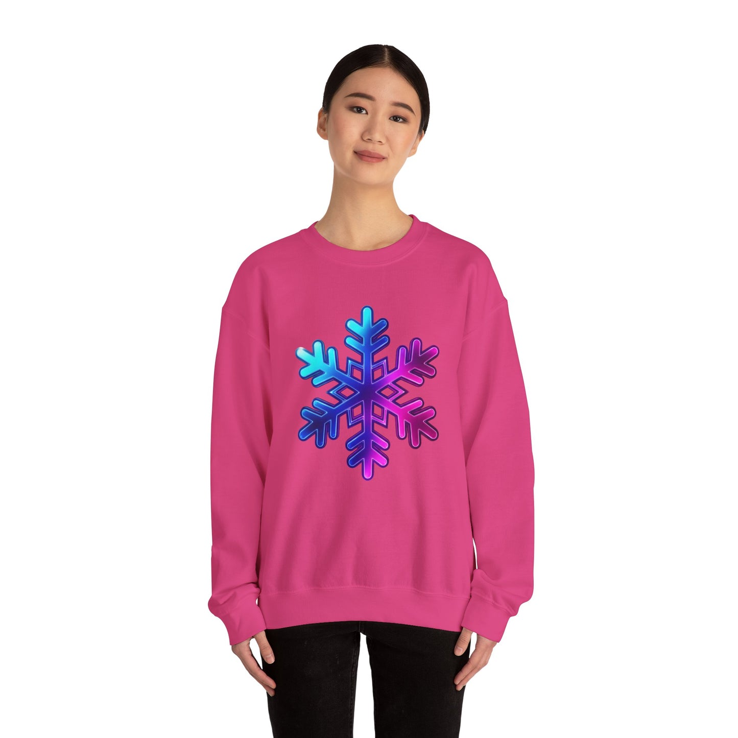 Blue Pink Gradient Snowflake Sweatshirt, Winter Aesthetic Pullover, Cozy Christmas Crewneck, Festive Holiday Sweater Gift for Her or Him