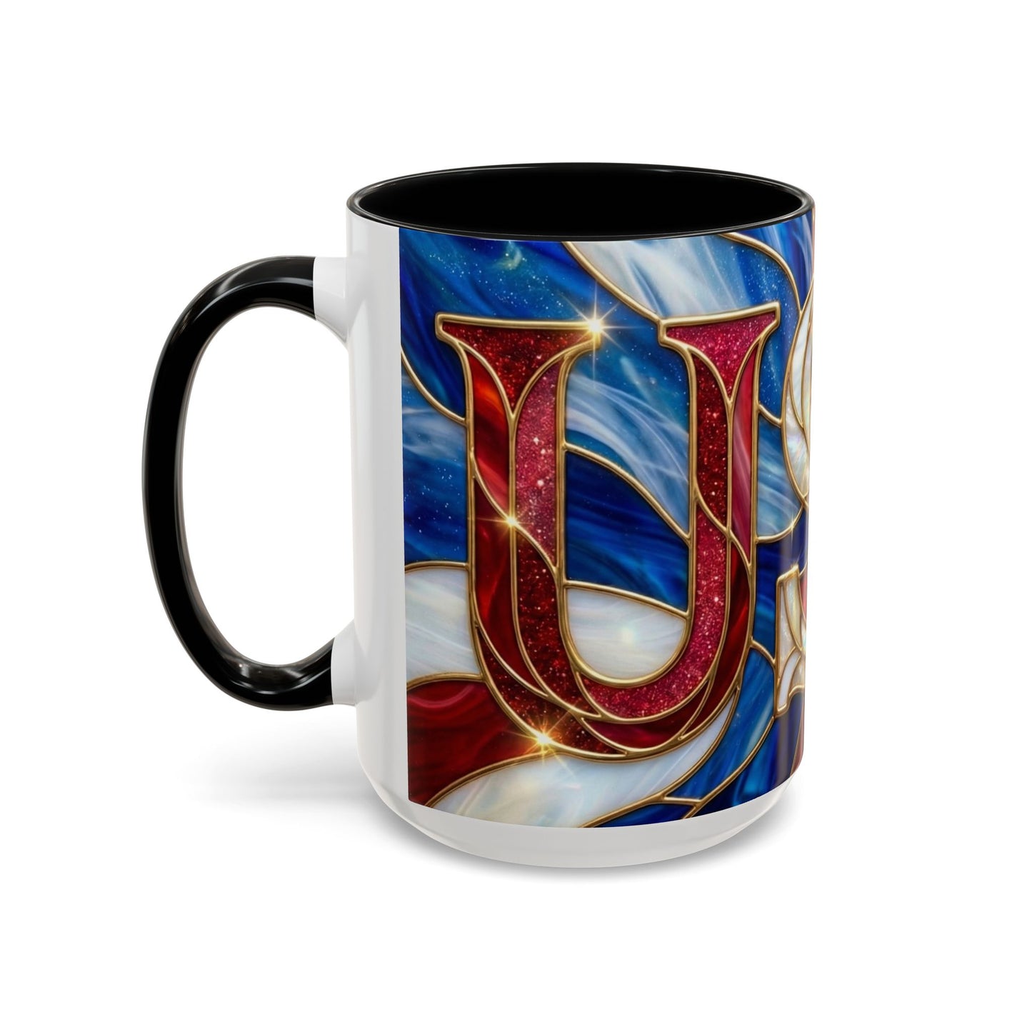 USA Patriotic Coffee Mug, Stained Glass USA Mug, Red White Blue Ceramic Mug, American Flag Style Mug, 11oz 15oz Mug
