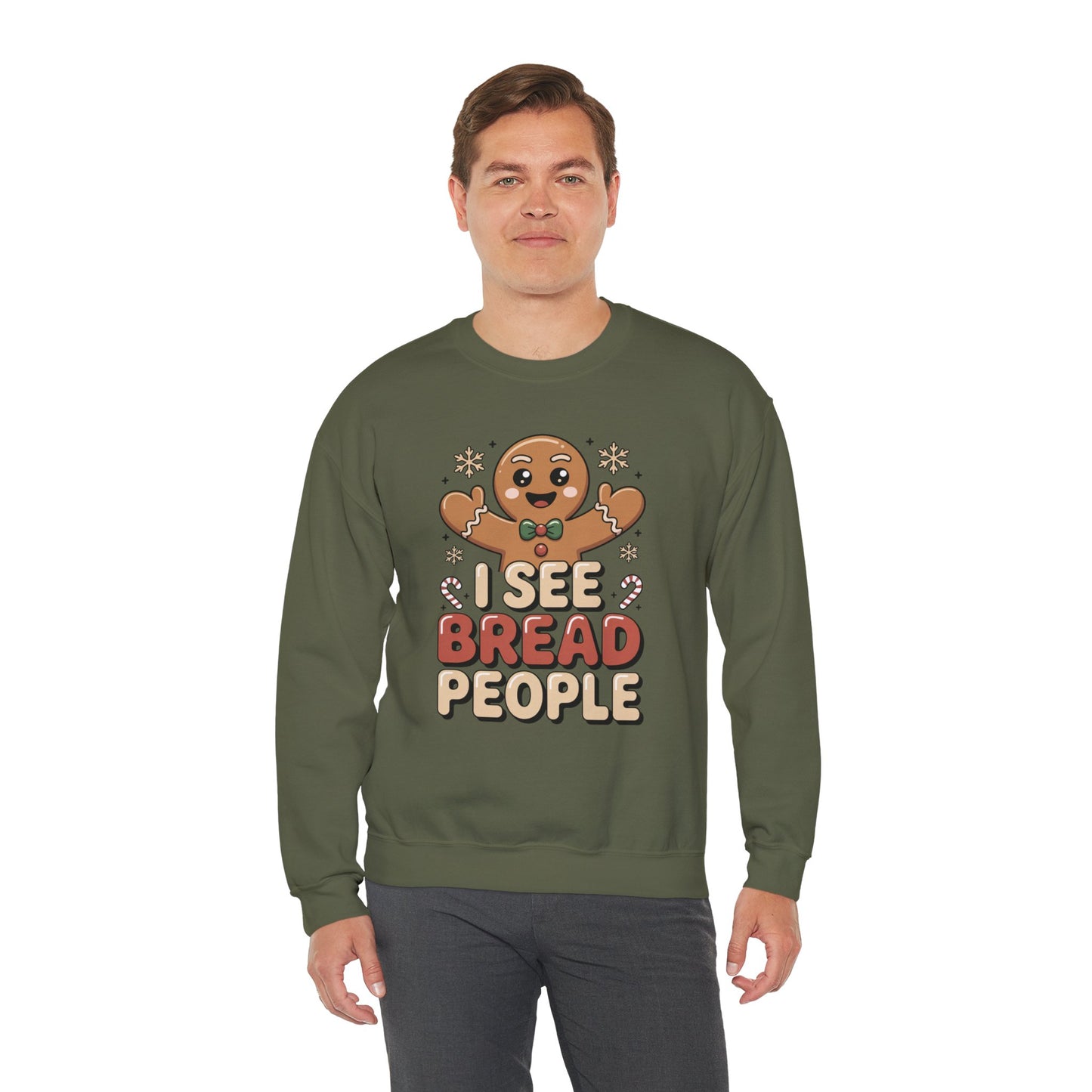I See Bread People Christmas Sweatshirt, Funny Gingerbread Holiday Sweater, Unisex Crewneck, Cute Christmas Gift For Friends And Family
