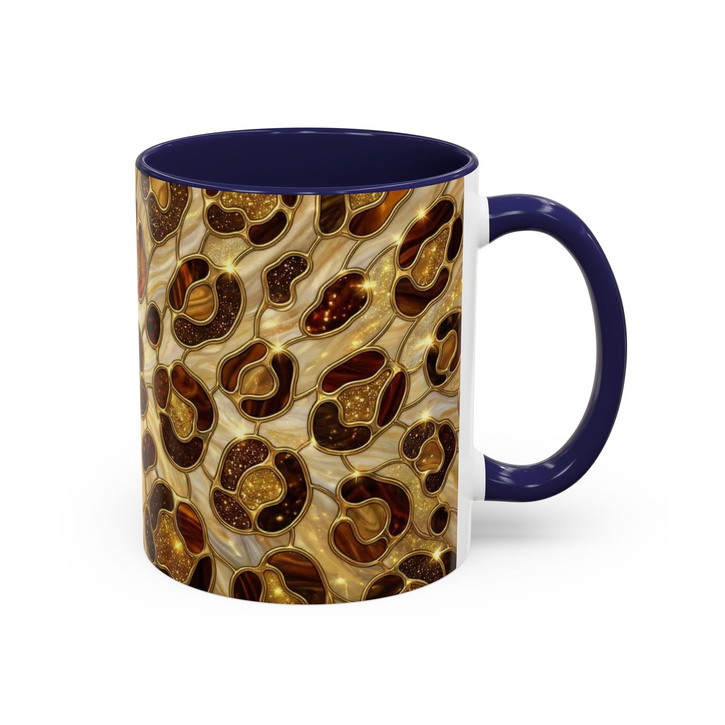 Stained Glass Leopard Print Mug, Gold Cheetah Coffee Cup, Luxury Animal Print Gift, Glam Mosaic Tea Mug, Trendy Desk Decor For Her Gifts