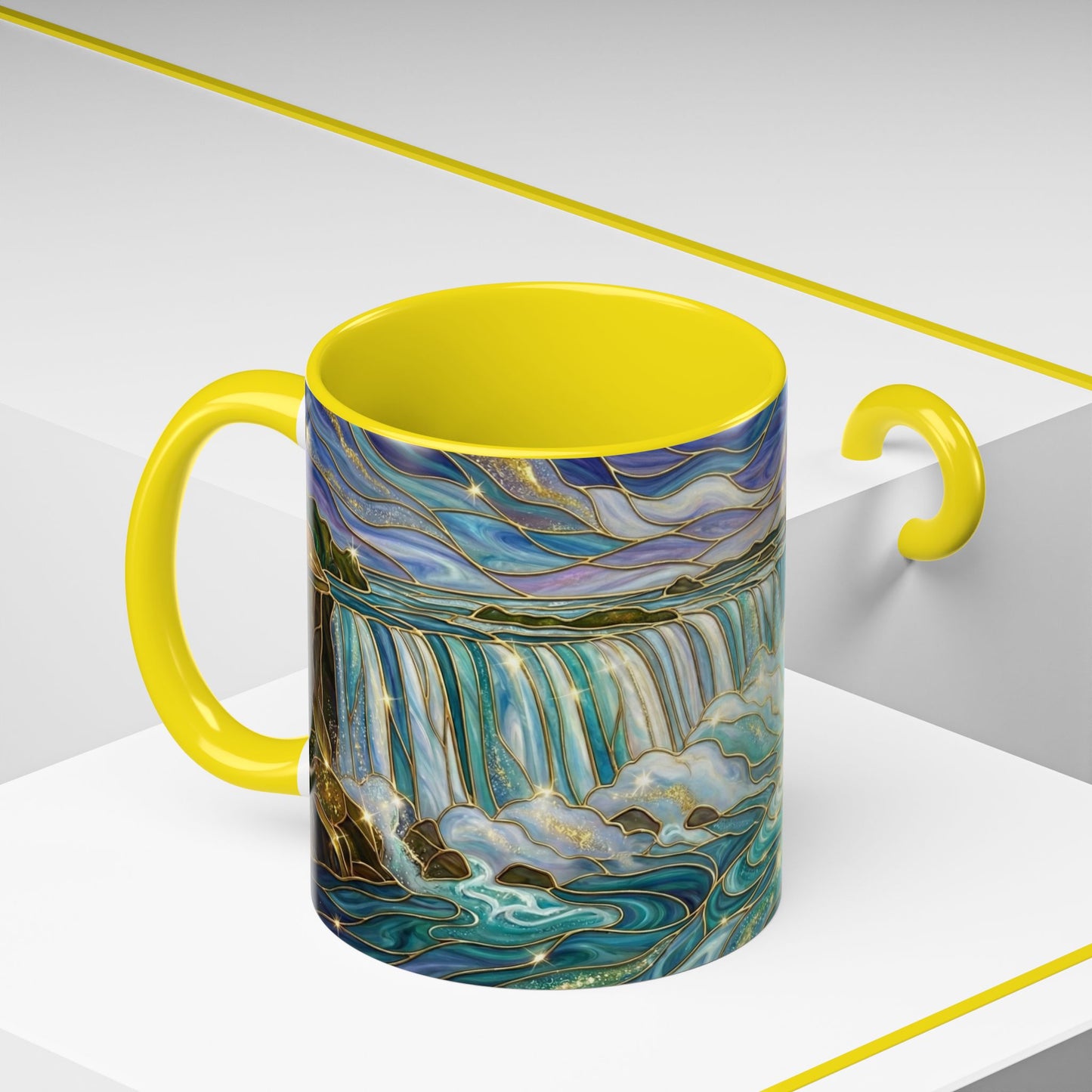 Faux Stained Glass Niagara Falls Mug, Waterfall Coffee Cup, Canada Souvenir Gift, Upstate New York Travel Memento, Nature Lover Tea Cup