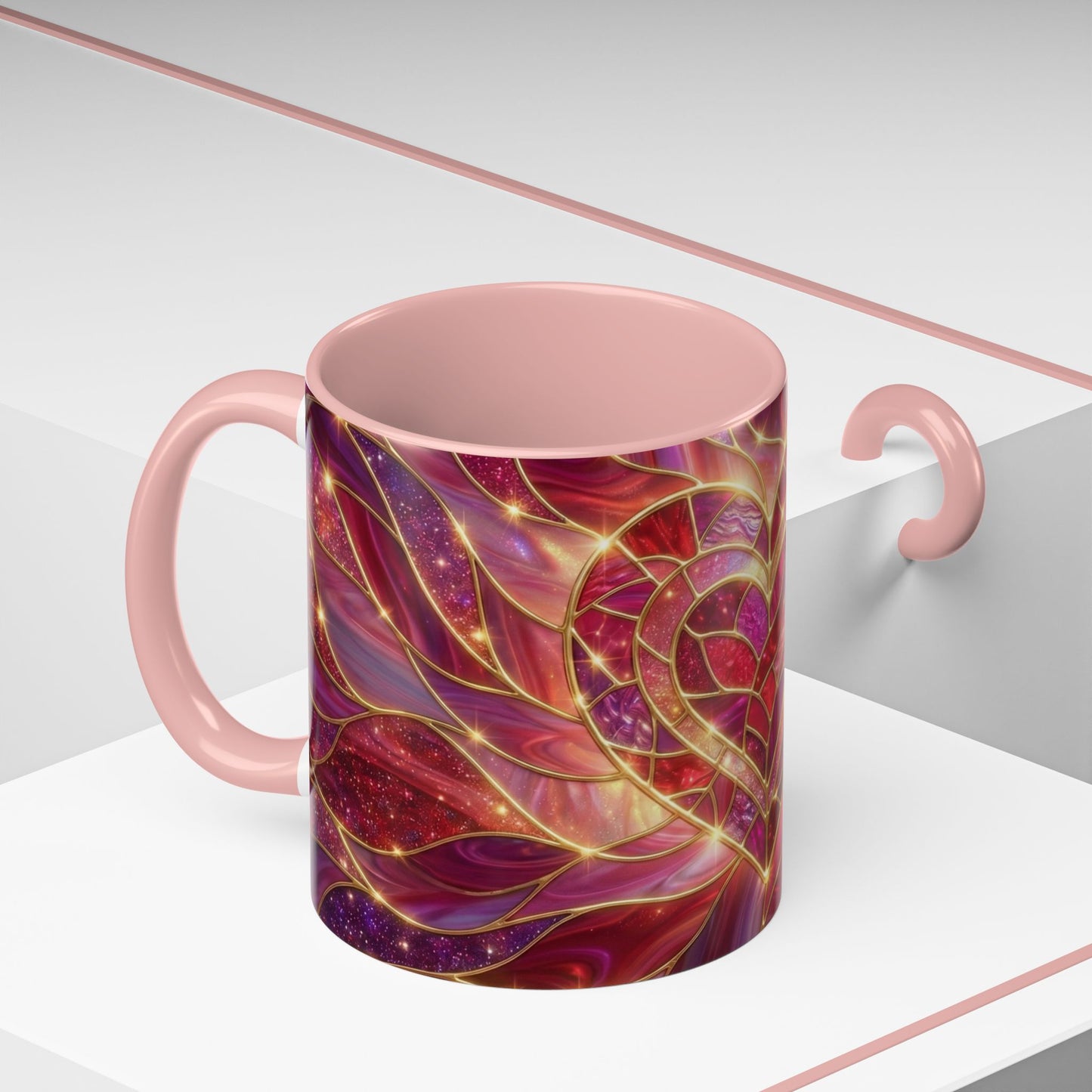 Stained Glass Heart Mug, Valentine Coffee Mug, Romantic Love Mug, Pink Red Ceramic Cup, Gift For Her, Anniversary Gift Mug