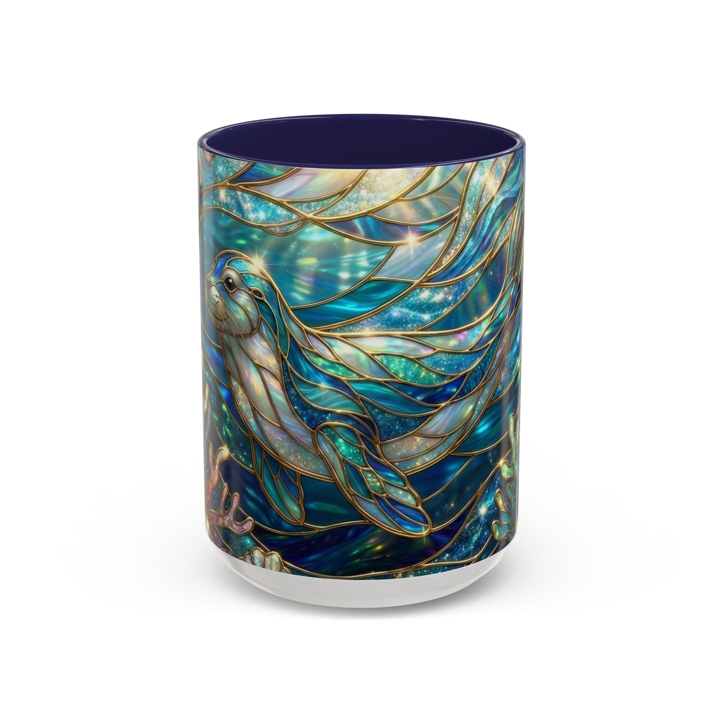 Seal Coffee Mug, Stained Glass Seal Mug, Cute Ocean Animal Art Mug, Marine Life Gift, Unique Ceramic Coffee Cup, 11oz 15oz Wildlife Mug