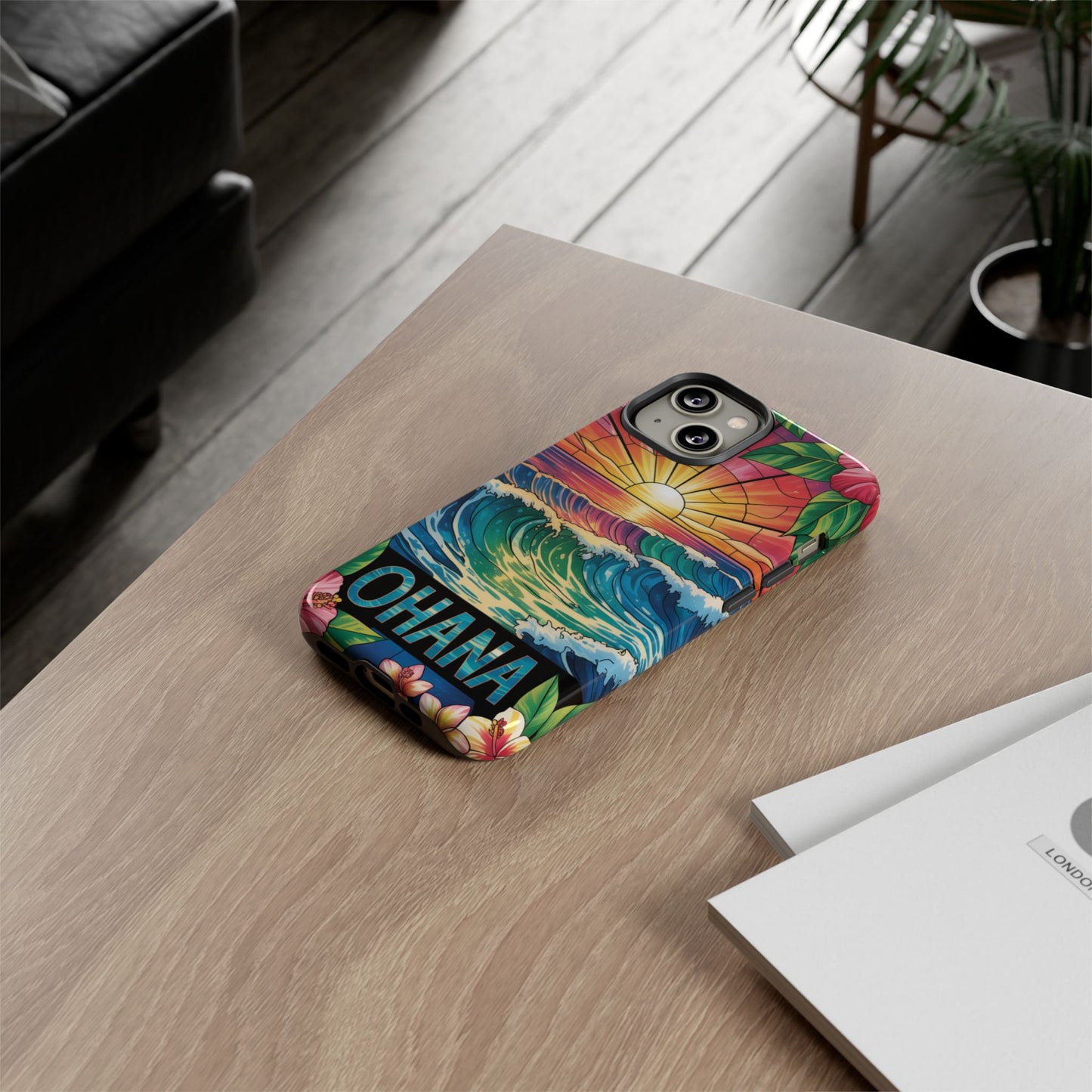 Ohana iPhone Case Tropical Hawaiian Sunset Phone Cover Wave Floral Beach Art Cute Gift for iPhone Lovers