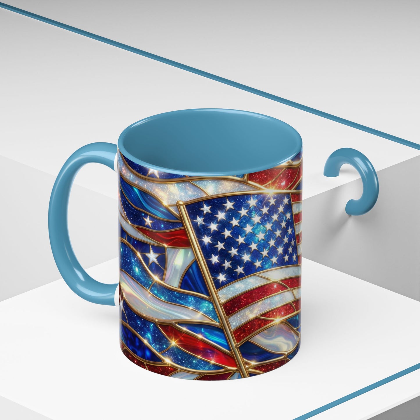 American Flag Mug, Stained Glass Flag Coffee Mug, Patriotic Mug, USA Flag Cup, Fourth Of July Gift, Veterans Gift Mug