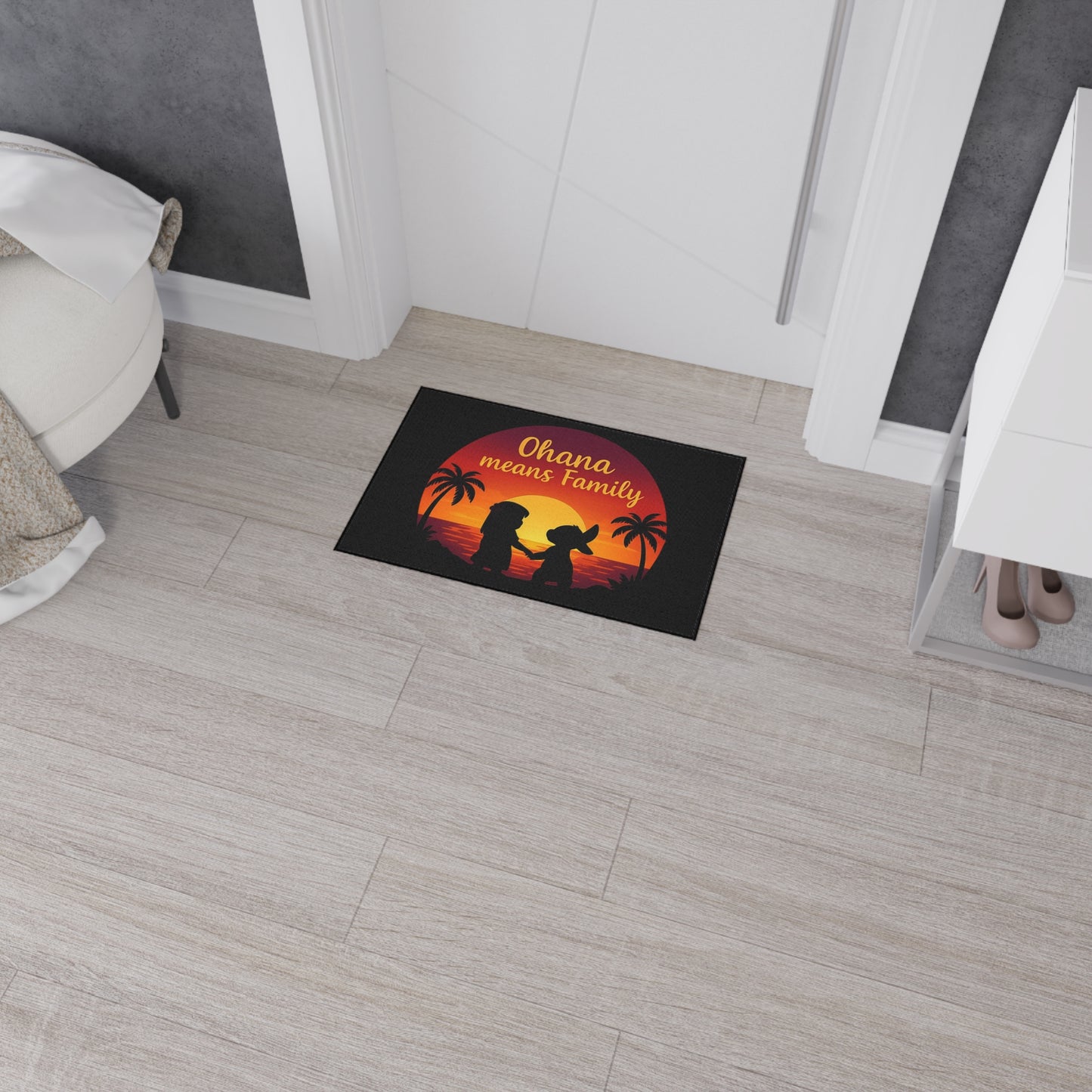 Ohana Means Family Doormat - Family Inspired Entry Rug - Cute Family Welcome Mat - Tropical Sunset Indoor Home Decor