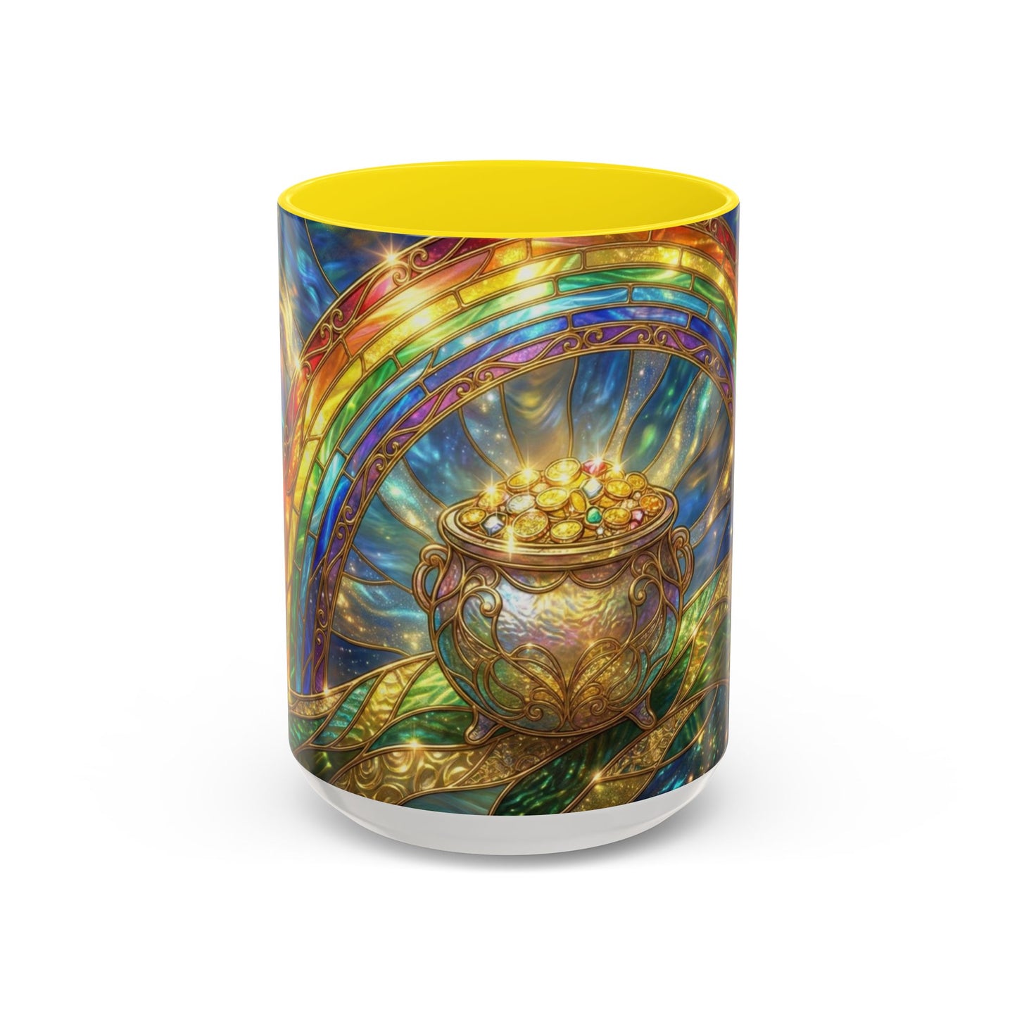 Stained Glass Pot of Gold Mug, Rainbow Coffee Cup, St Patricks Day Gift, Magical Fantasy Tea Mug, Celestial Drinkware, Lucky Irish Gift