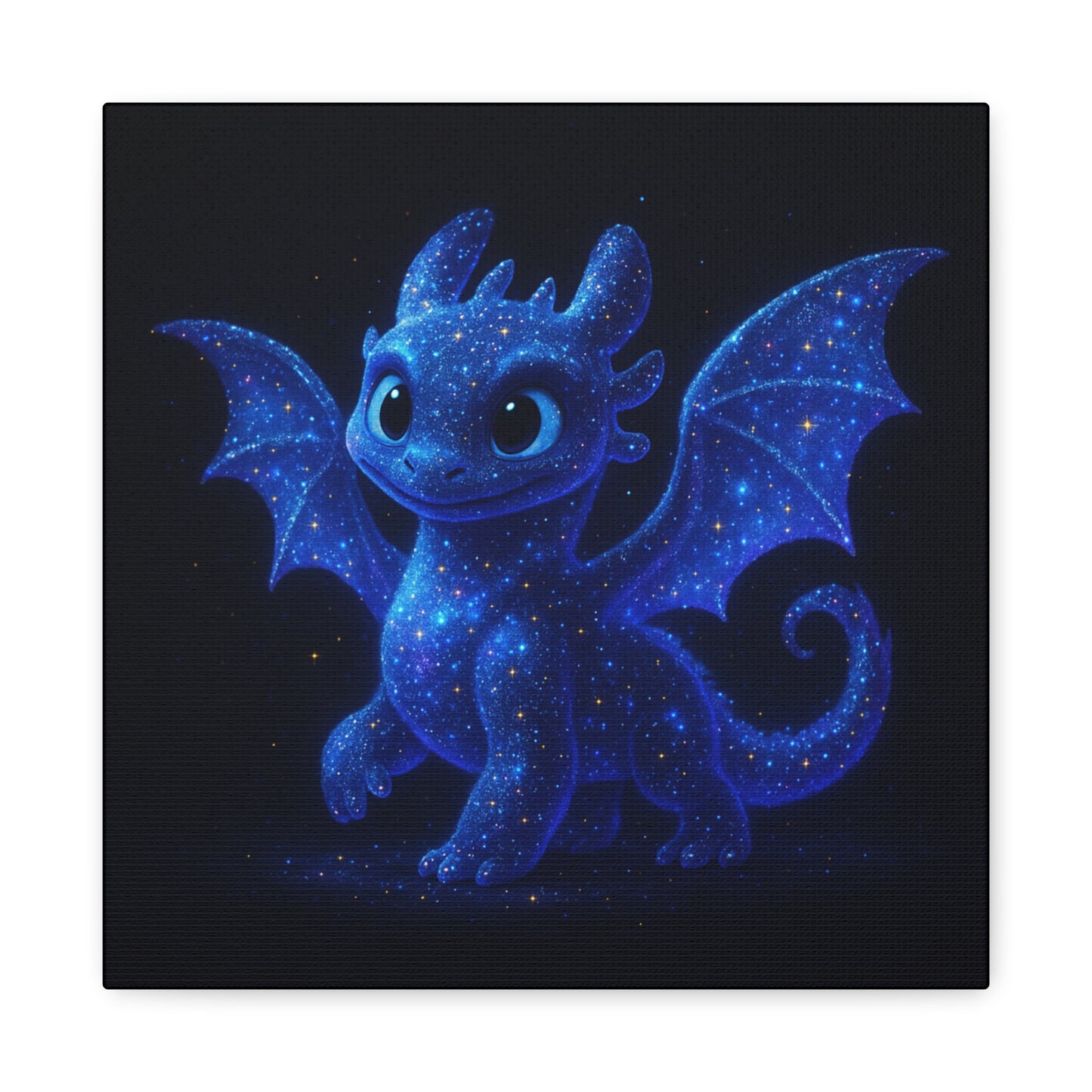 Galaxy Baby Dragon Wall Art | Cute Fantasy Dragon Canvas Print | Starry Night Nursery Decor | Whimsical Creature Room Artwork