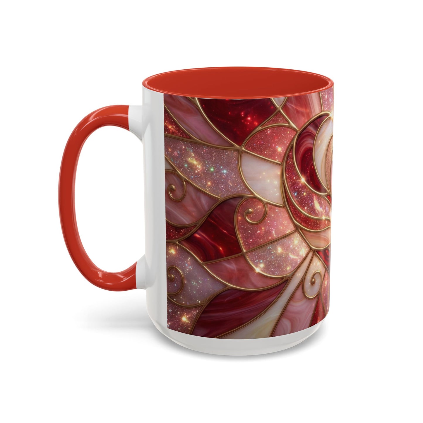 Stained Glass Heart Mug, Valentine Coffee Mug, Romantic Love Cup, Pink Red Ceramic Mug, Gift For Her, Anniversary Gift