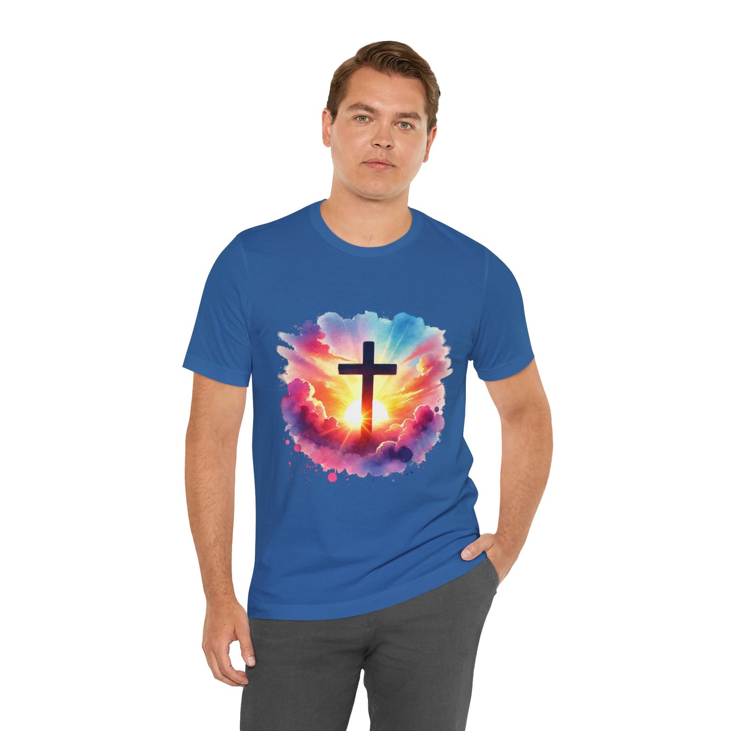 Faith Cross Sunburst Christian Tee | Inspirational Christian T-Shirt | Colorful Sunrise Cross Shirt | Faith Gifts for Women Men