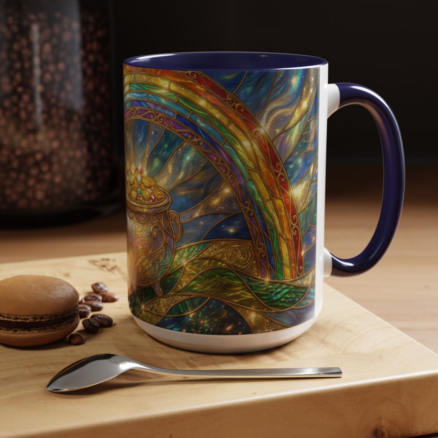 Stained Glass Pot of Gold Mug, Rainbow Coffee Cup, St Patricks Day Gift, Magical Fantasy Tea Mug, Celestial Drinkware, Lucky Irish Gift