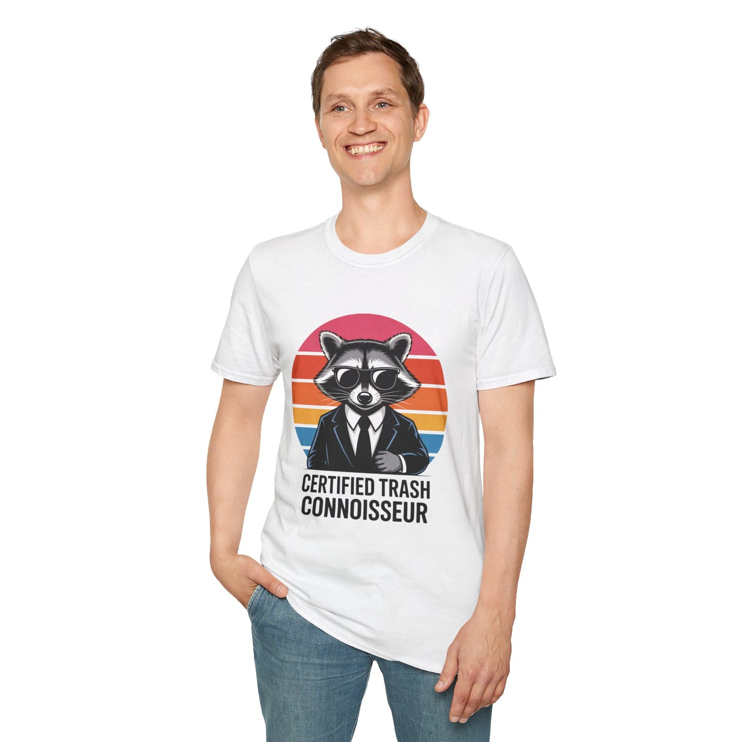 Certified Trash Connoisseur Raccoon Shirt - Funny Trash Panda Graphic Tee - Retro Sunset Vintage Vibe - Unique Gift for Raccoon Lover