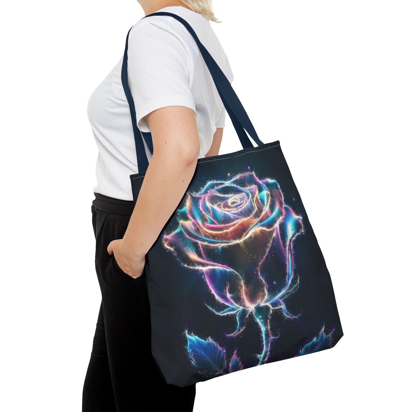 Neon Rose Tote Bag • Electric Floral Art Tote • Neon Glow Rose Canvas Carry-All • Vibrant Statement Floral Tote • Gift for Art Lovers