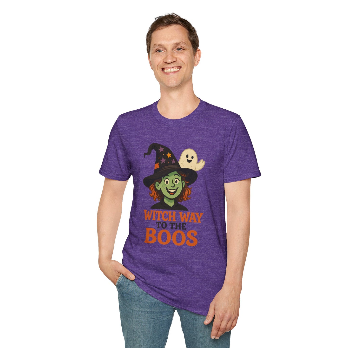 Witch Way to the Boos Halloween Shirt | Cute Witch and Ghost T-Shirt | Spooky Season Graphic Tee | Funny Halloween Costume Top