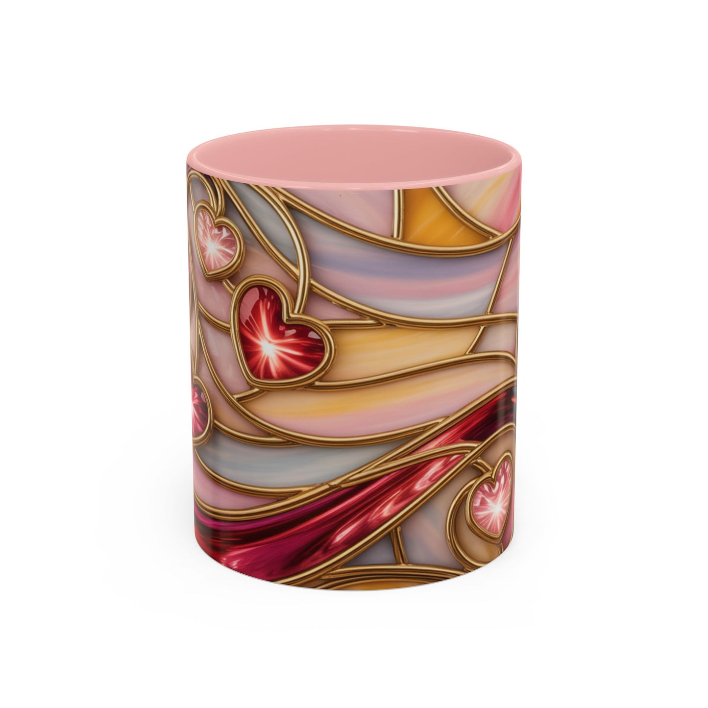 Stained Glass Heart Mug, Romantic Love Coffee Cup, Pink Red Gold Glass Style Mug, Valentine Gift For Her, Anniversary Wedding Decor