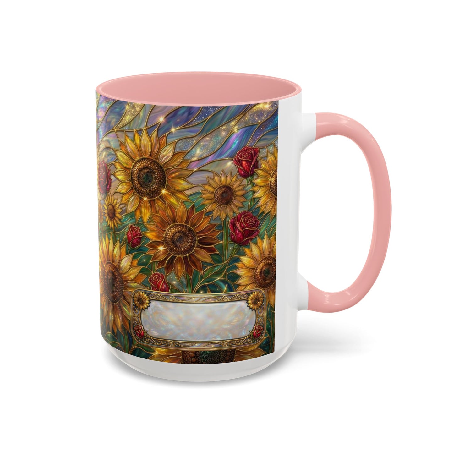Personalized Stained Glass Sunflower Mug, Custom Red Rose Floral Coffee Cup, Celestial Night Sky Botanical Teacup, Gift For Flower Lover