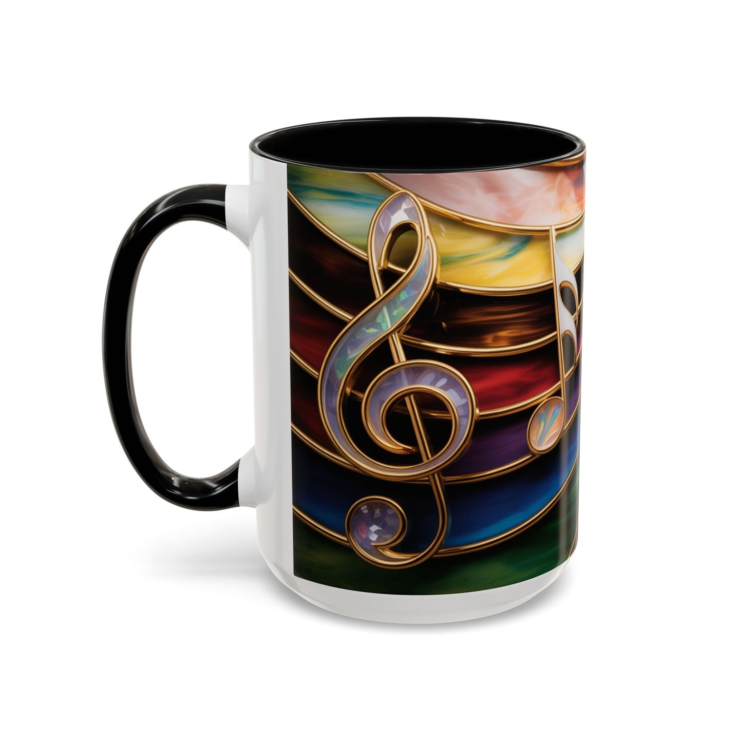 Stained Glass Music Notes Mug - Colorful Music Lover Gift - Music Teacher Mug - Treble Clef Coffee Cup - Musician Gift Idea - 11oz & 15oz Ceramic Mug
