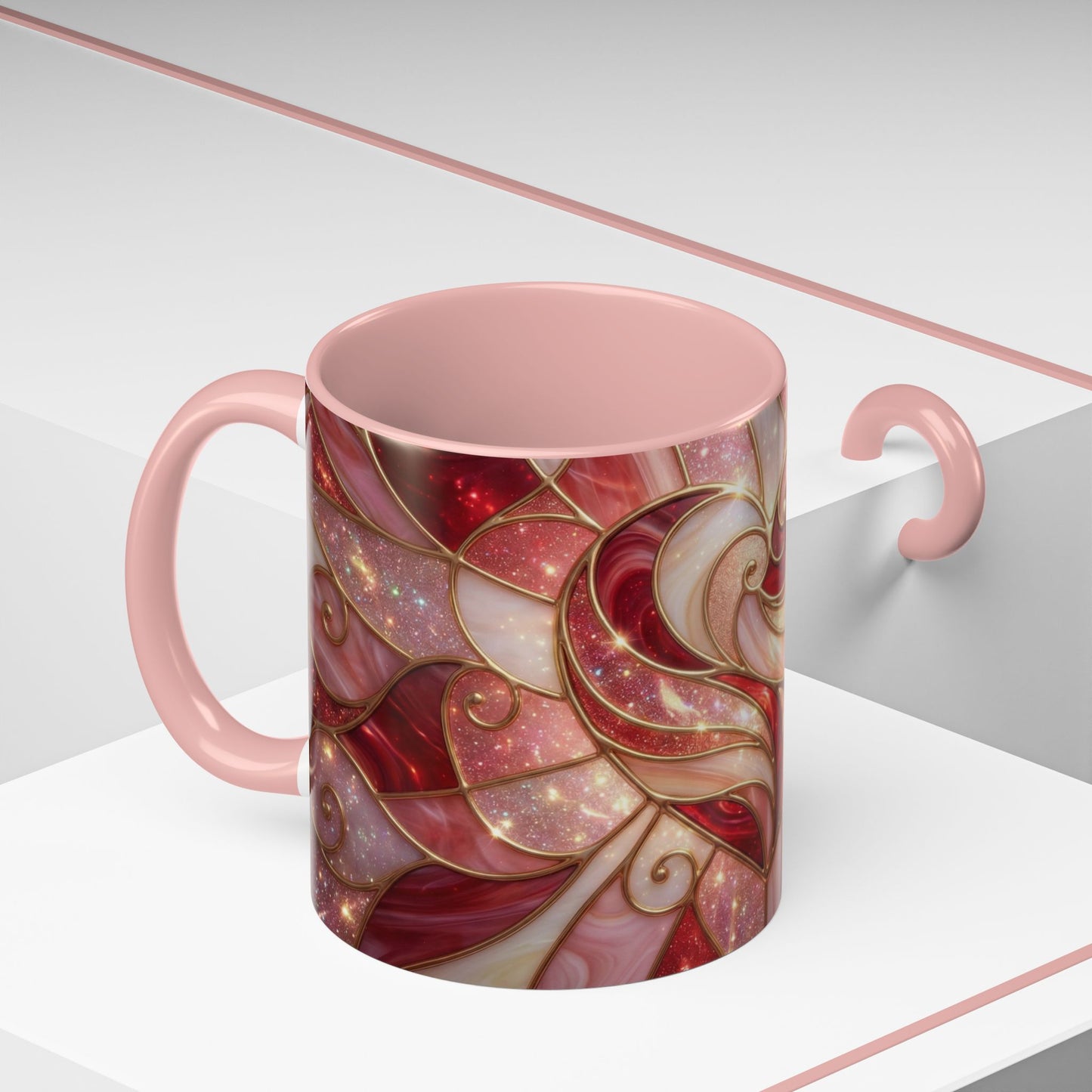 Stained Glass Heart Mug, Valentine Coffee Mug, Romantic Love Cup, Pink Red Ceramic Mug, Gift For Her, Anniversary Gift