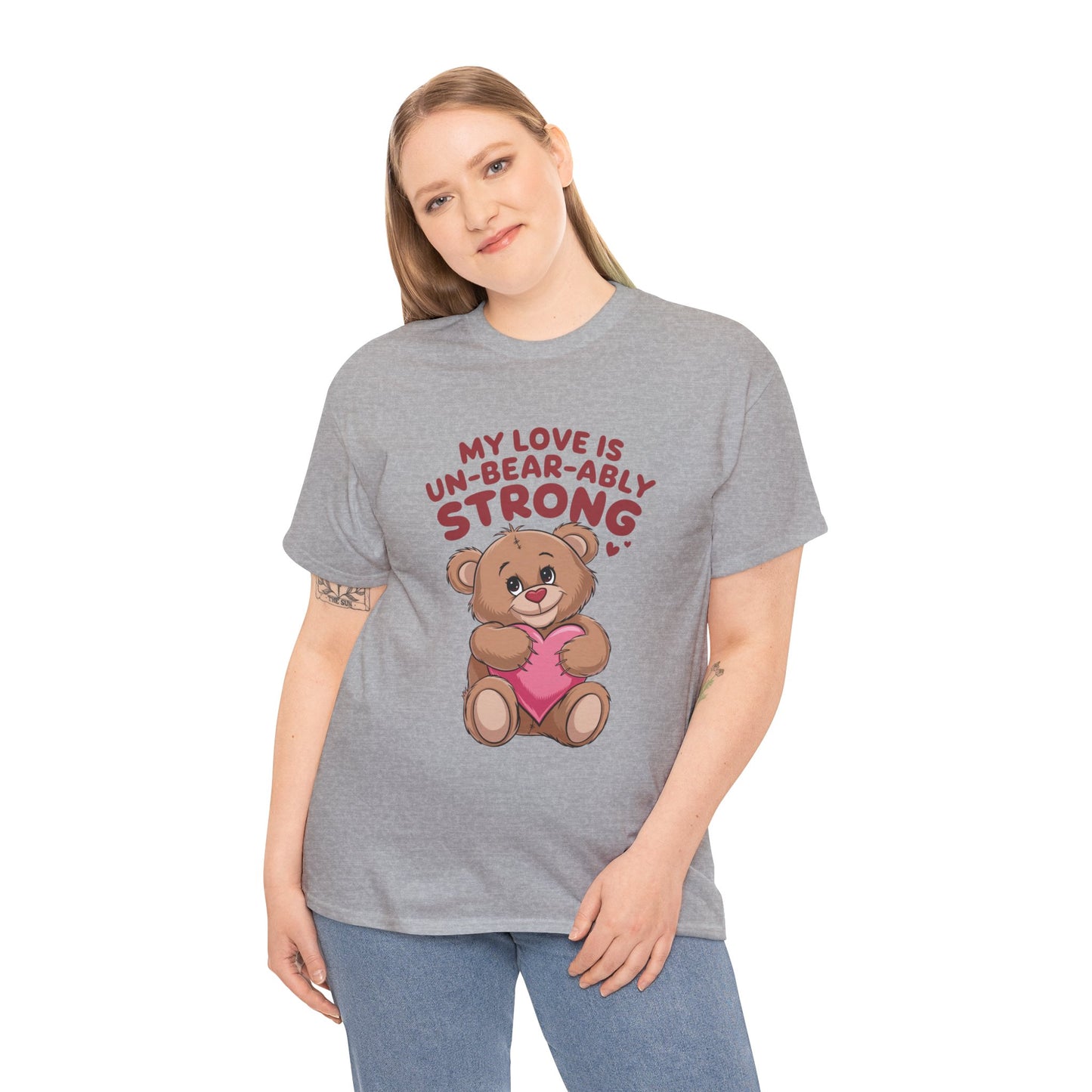 Un-Bear-ably Strong Valentine Shirt, Teddy Bear Heart Tee, Cute Love Graphic T-Shirt, Valentines Gift, Romantic Couple Top, Gift For Her