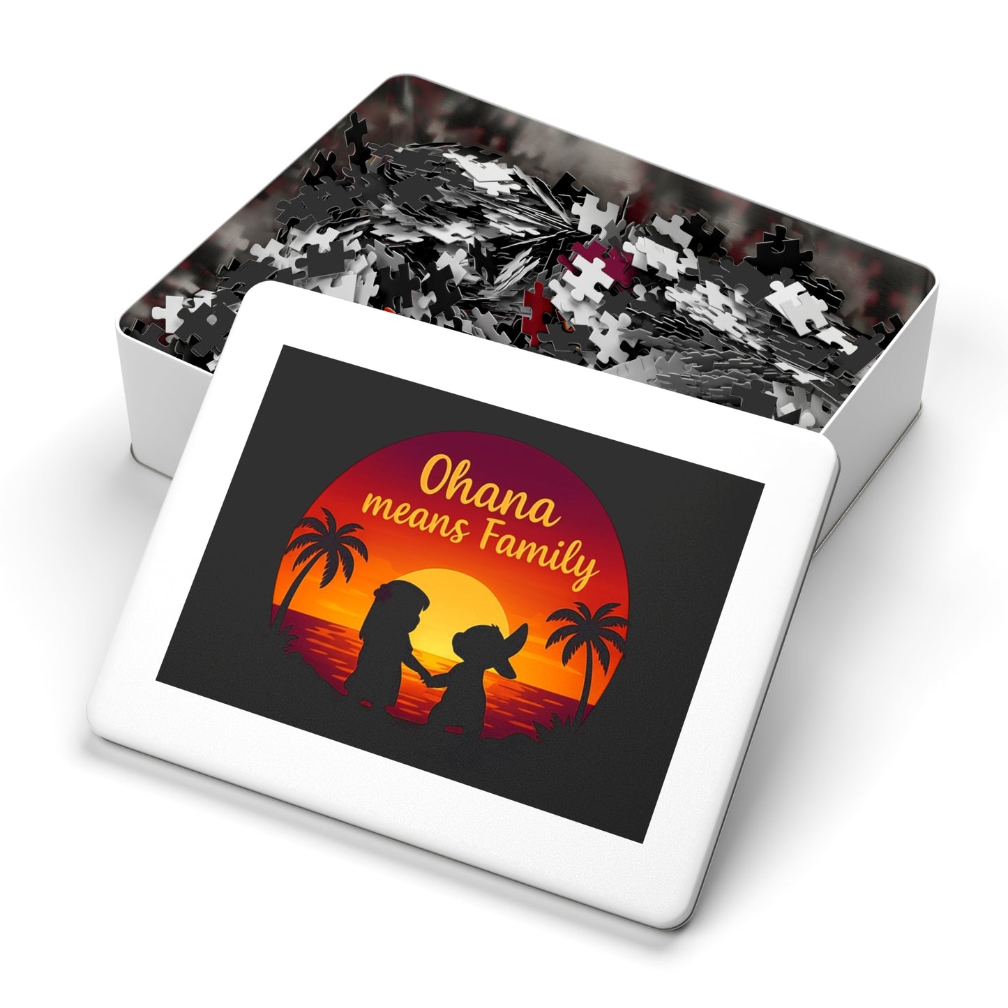 Ohana Means Family Jigsaw Puzzle - Sunset Silhouette, Hawaiian Gift, Family Puzzle, Family Quote Puzzle