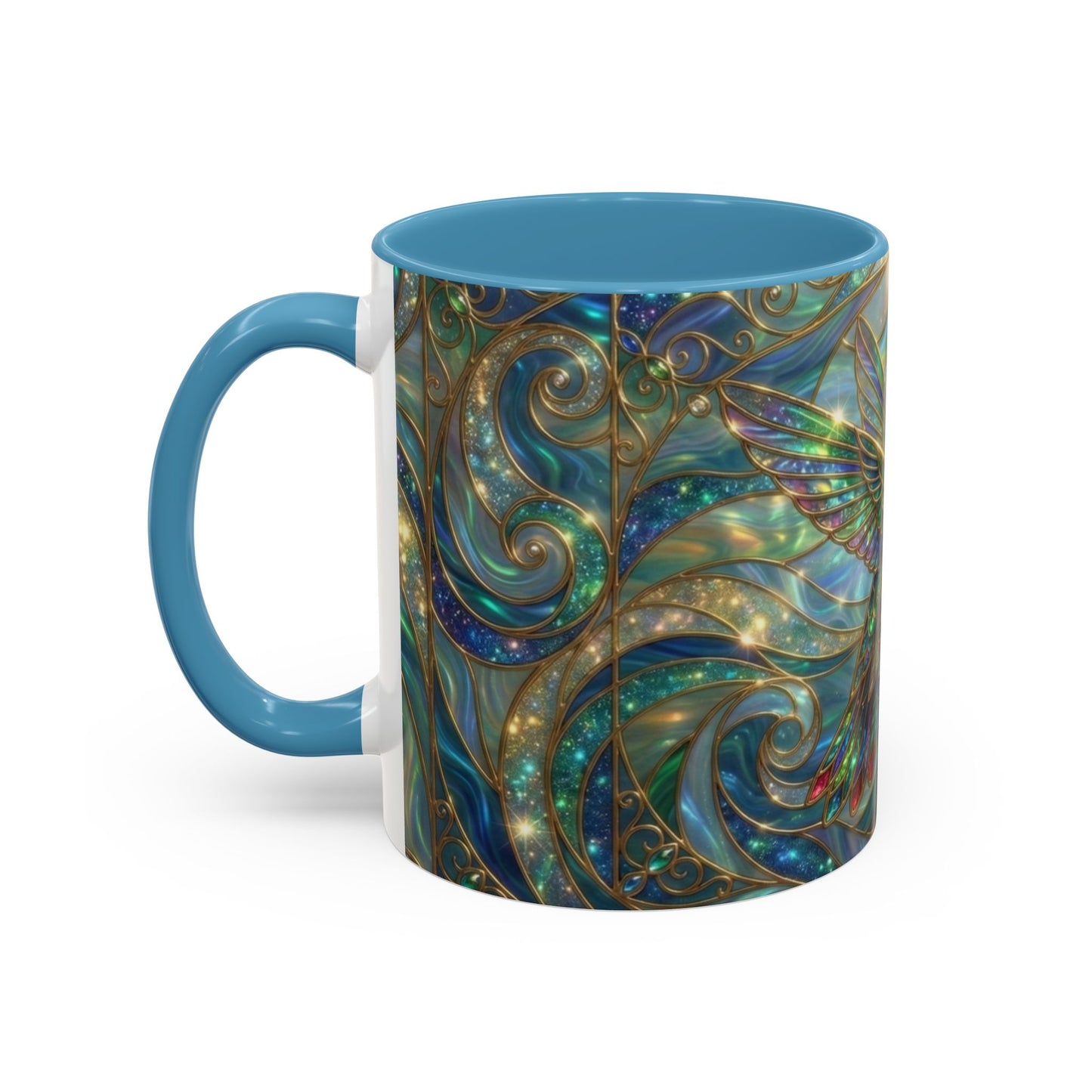 Hummingbird Stained Glass Mug, Colorful Art Coffee Mug, Bird Lover Gift, Nature Inspired Ceramic Mug, Tea Cup