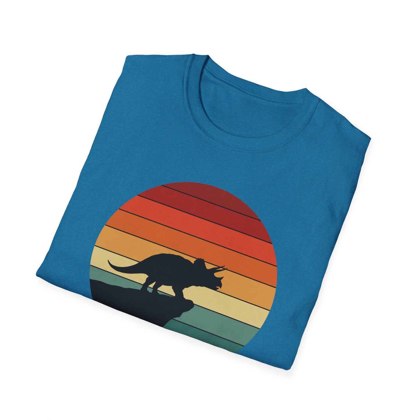 Retro Triceratops Sunset T-Shirt - Vintage Dino Graphic Tee - Unisex Softstyle Dinosaur Shirt - Nature and Prehistoric Lover Gift