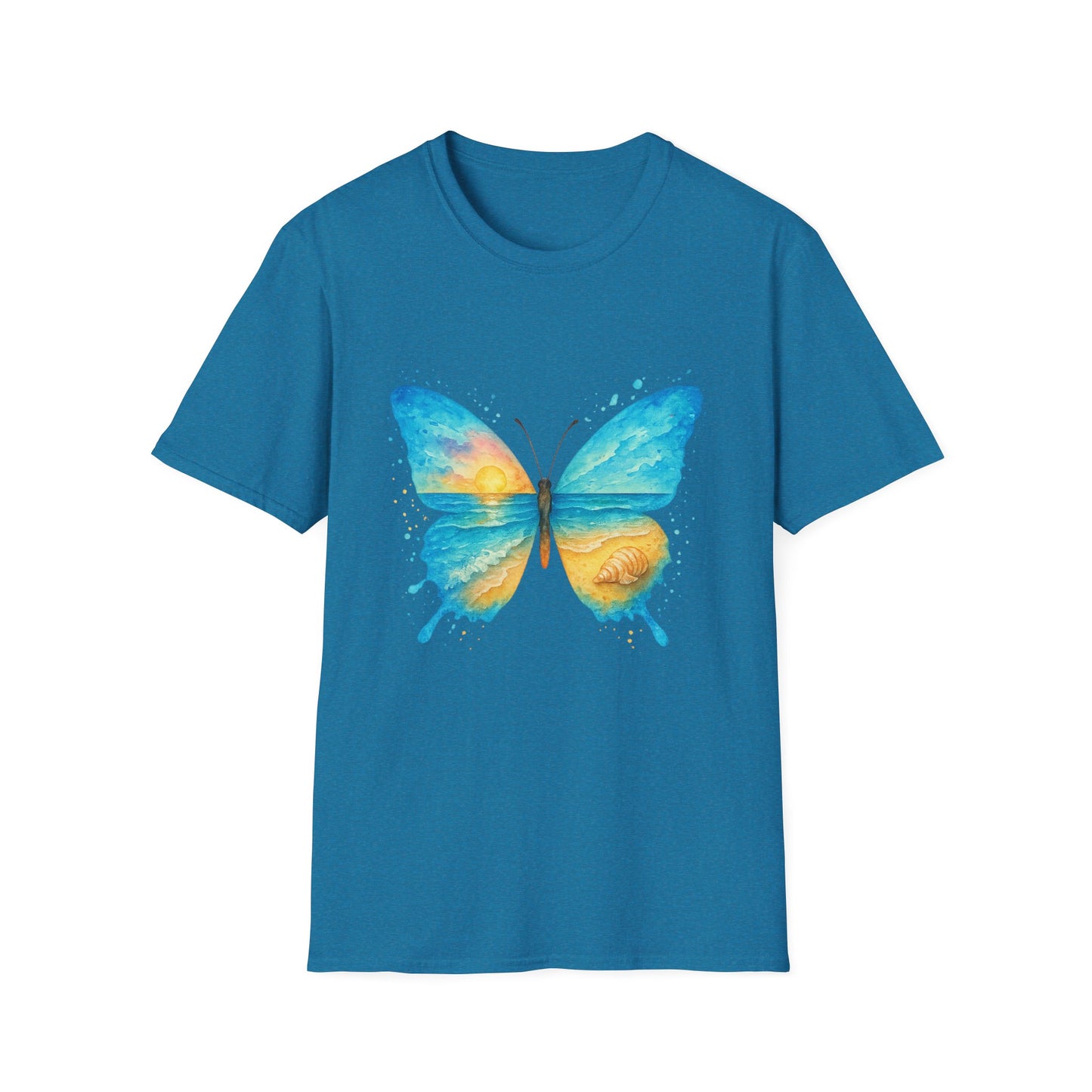 Butterfly Sunset Beach Tee - Scenic Butterfly Graphic Shirt, Nature Lover Gift, Boho Ocean Tee, Unisex Casual T-Shirt