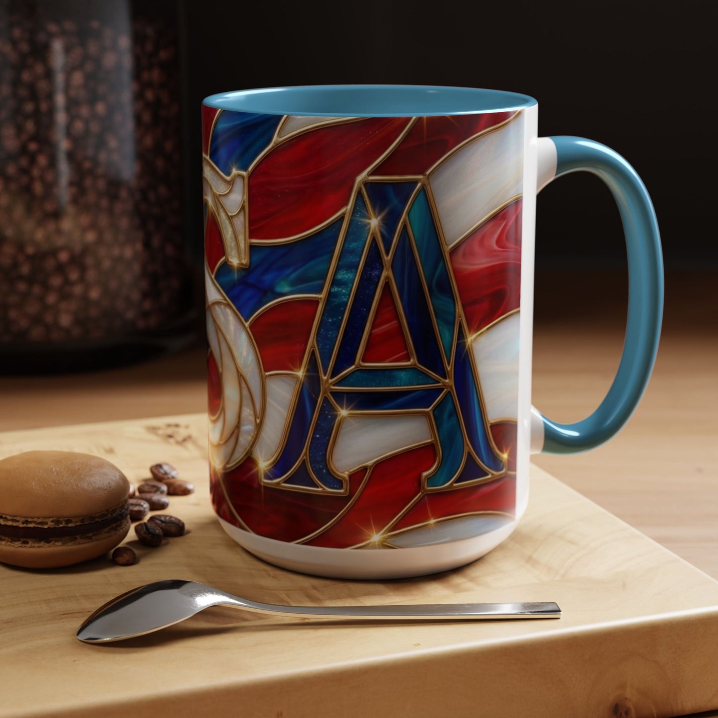 USA Patriotic Coffee Mug, Stained Glass USA Mug, Red White Blue Ceramic Mug, American Flag Style Mug, 11oz 15oz Mug