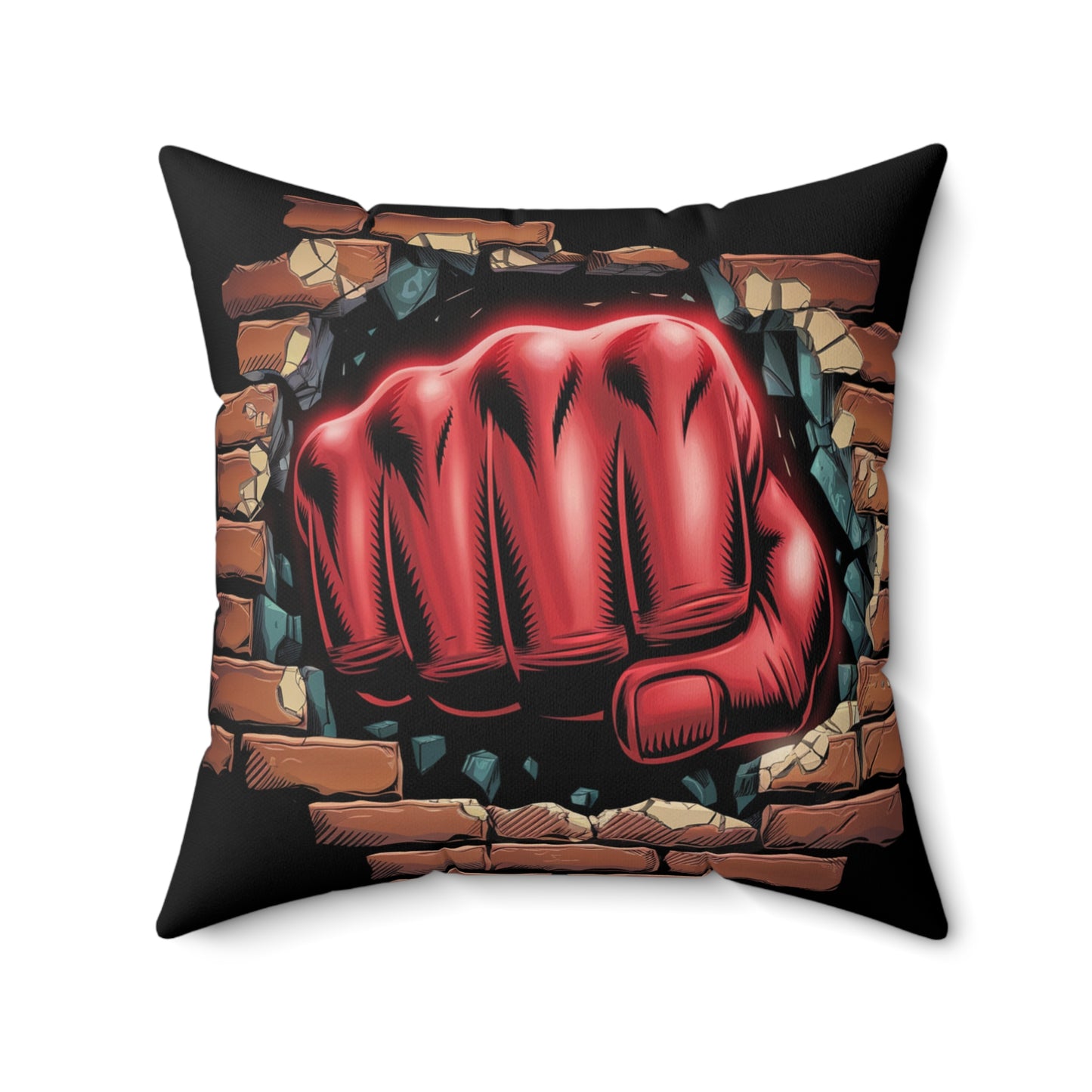 Pillow - Red Fist Smashing Through Brick Wall Design