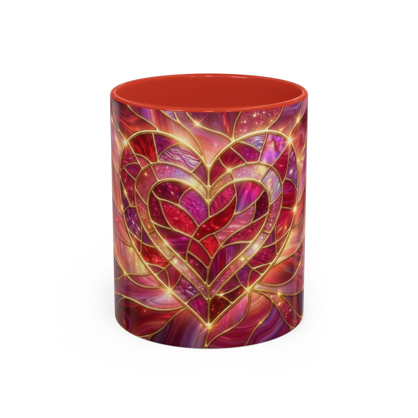 Stained Glass Heart Mug, Valentine Coffee Mug, Romantic Love Mug, Pink Red Ceramic Cup, Gift For Her, Anniversary Gift Mug