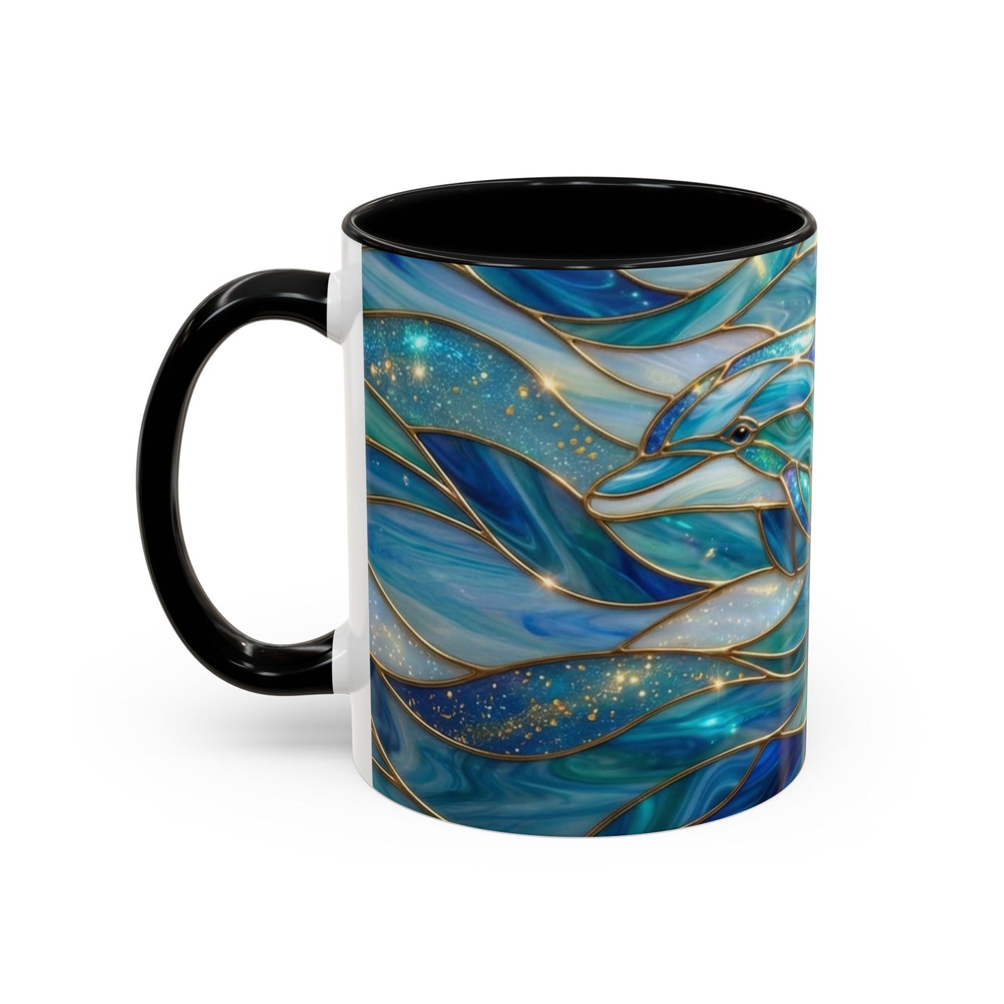 Stained Glass Dolphin Mug, Dolphin Coffee Cup, Ocean Art Mug, Sea Life Gift, Nautical Decor Mug, Coastal Dolphin Lover Gift
