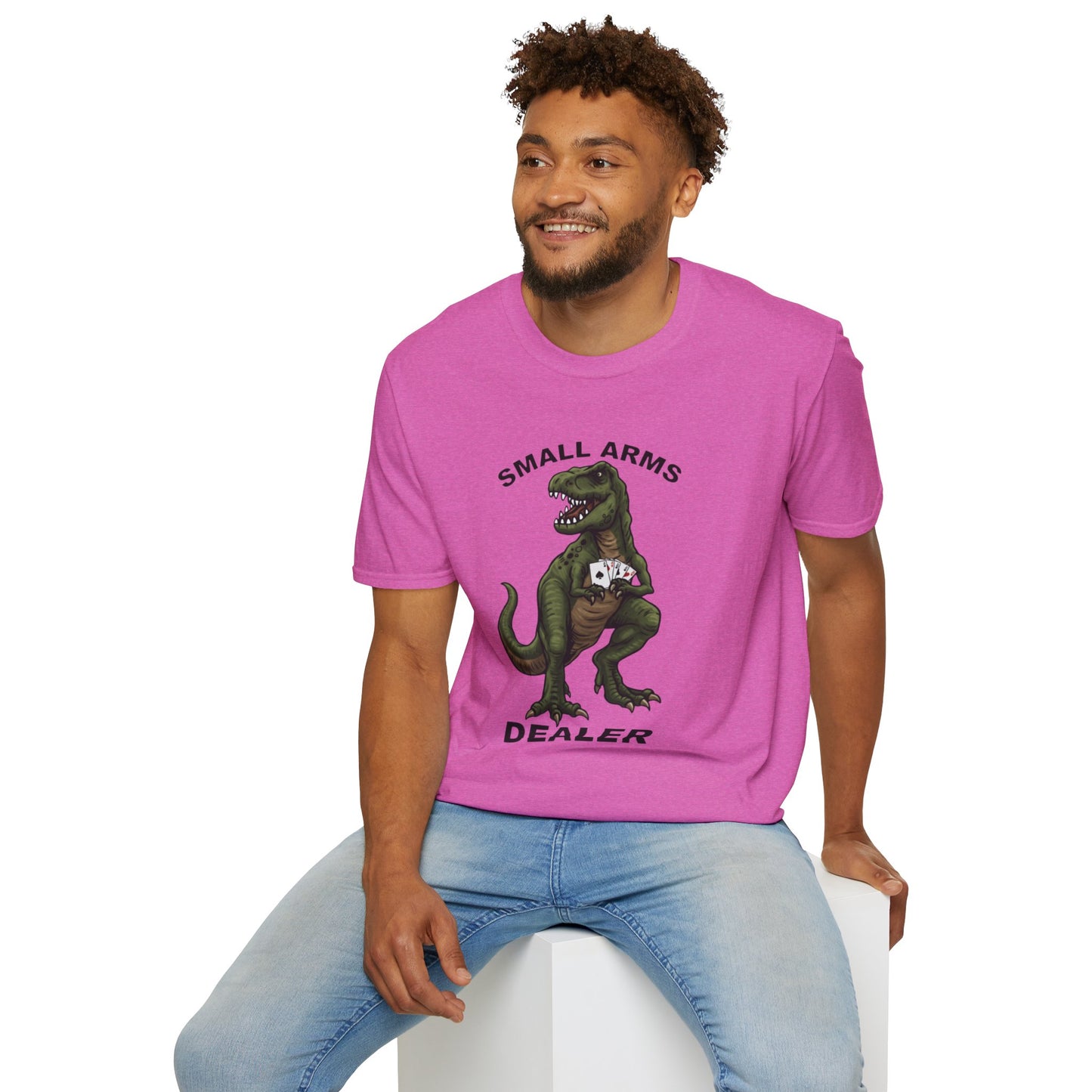 Funny Small Arms Dealer T-Rex Shirt, Dinosaur Pun Tee, Hilarious Graphic T-Shirt for Men & Women, Great Gift for Dad, Friend, or Coworker
