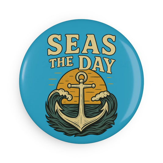 Button Magnet - Seas the Day Anchor Sunset Round Magnet Nautical Decor Inspirational Decoration for Positive Vibes