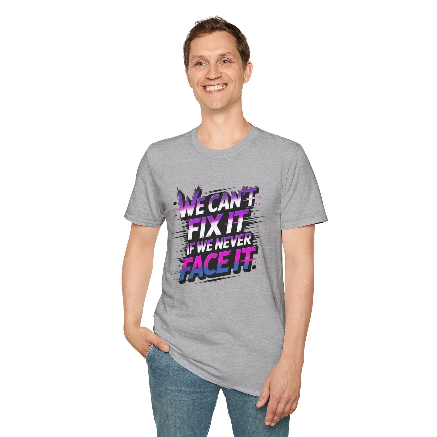 We Can't Fix It If We Never Face It T-Shirt, KPop Anime Inspired Graphic Tee, Motivational Quote Shirt, Empowering Aesthetic Top For Fans And Dreamers
