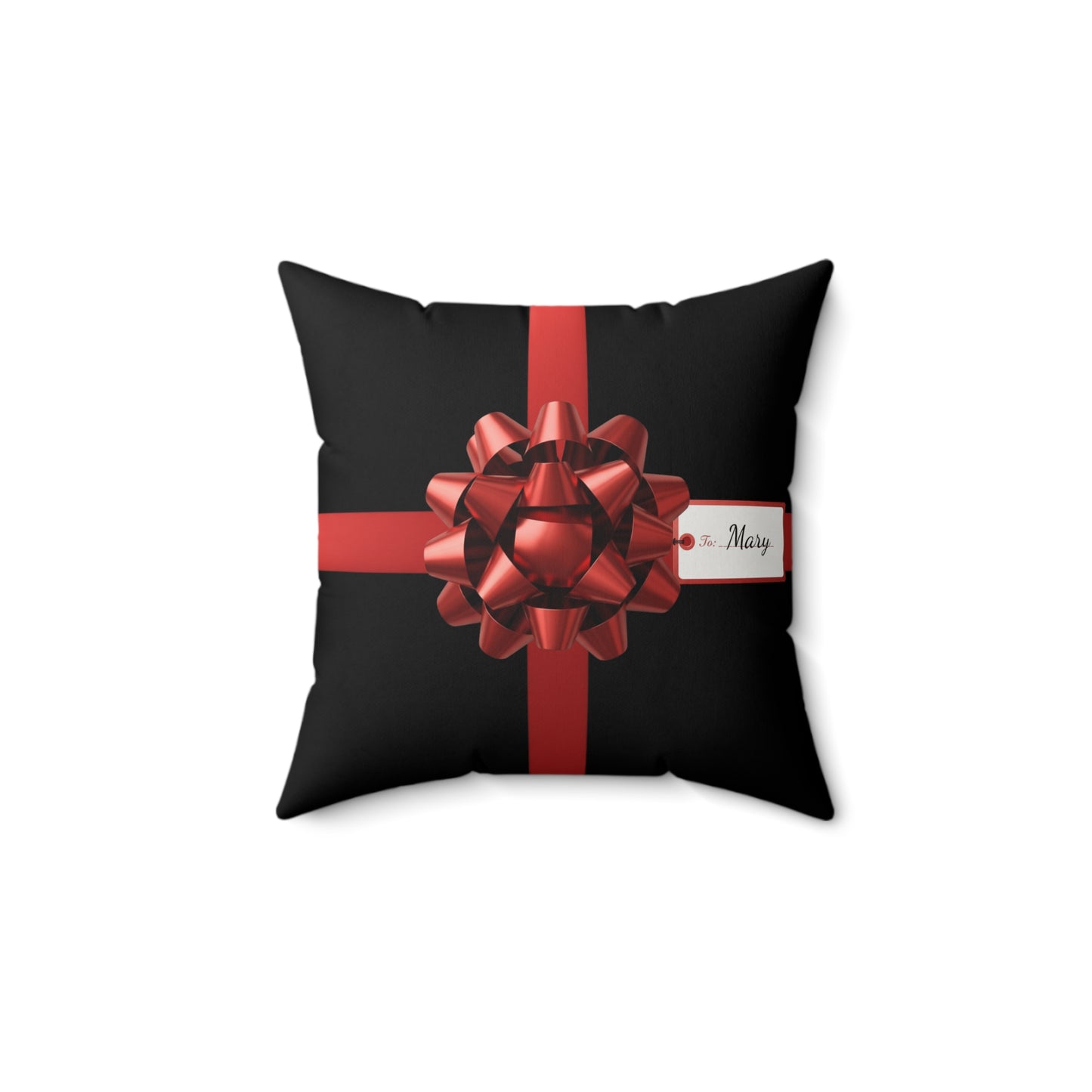Custom Name Gift Wrap Pillow | Personalized Faux Suede Cushion | Holiday Red Bow Decor | Christmas Throw Pillow for Home or Gift