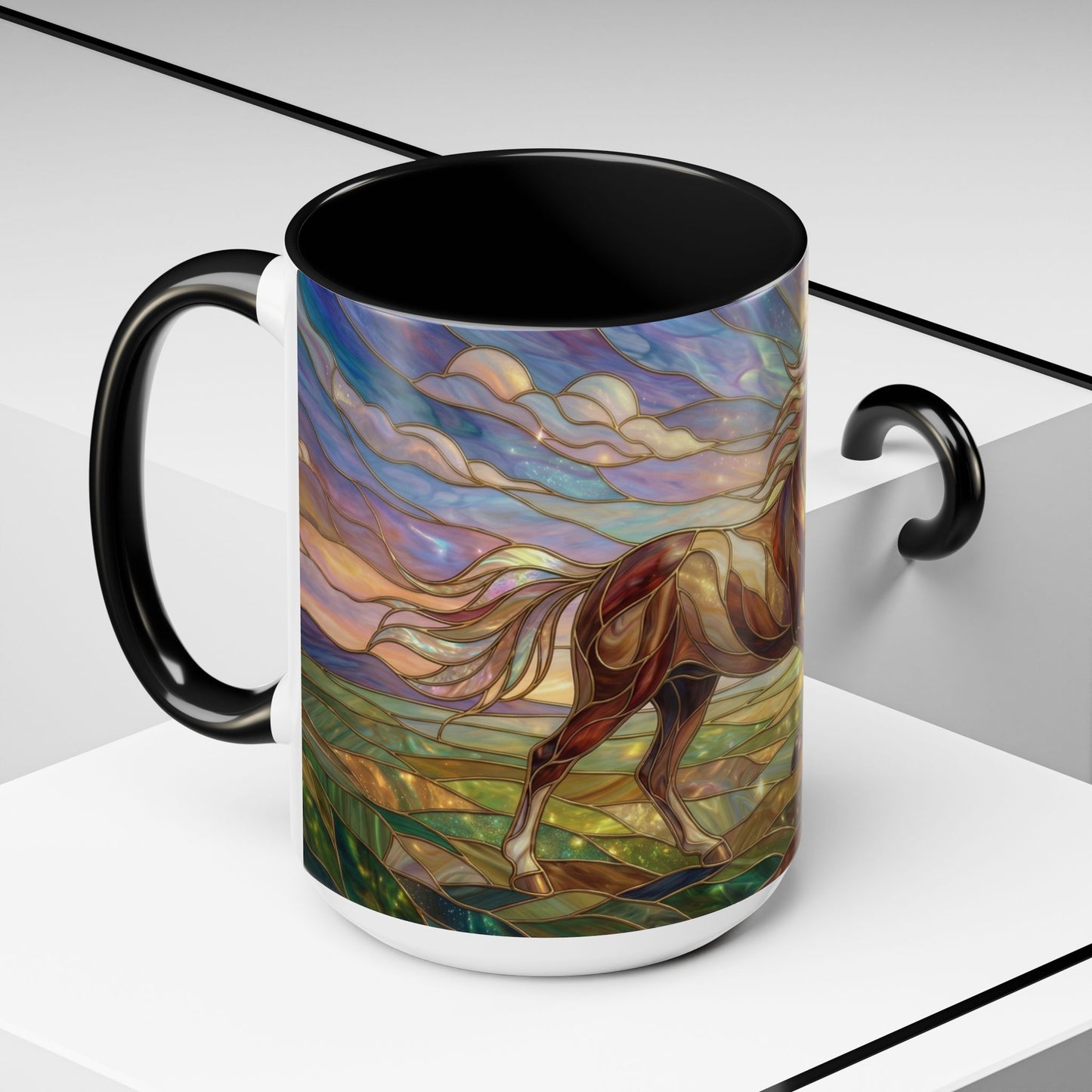Stained Glass Horse Mug, Horse Coffee Mug, Running Horse Art Cup, Equestrian Gift Mug, Nature Art Mug, Horse Lover Gift
