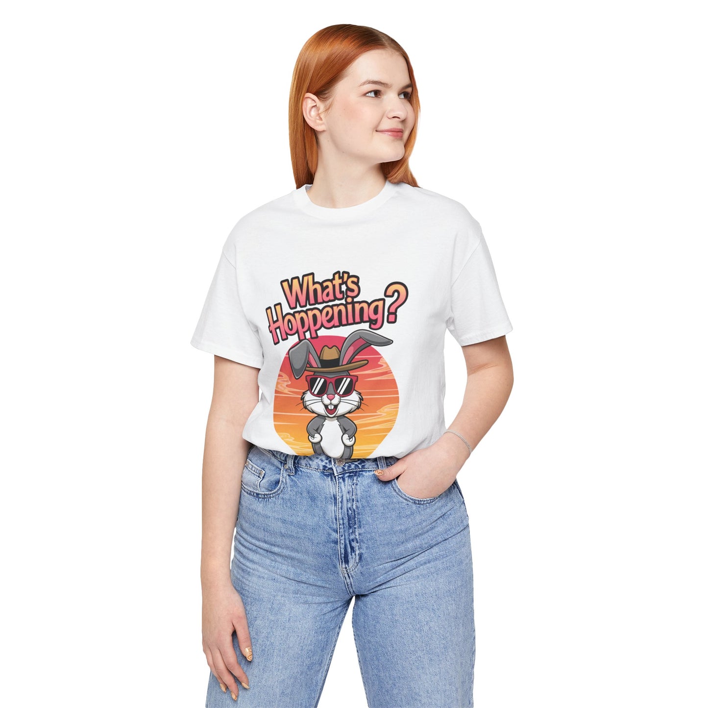 What’s Hoppening Funny Bunny Shirt – Cute Rabbit Pun T-Shirt – Sunset Graphic Tee for Animal Lovers, Easter, and Pun Enthusiasts