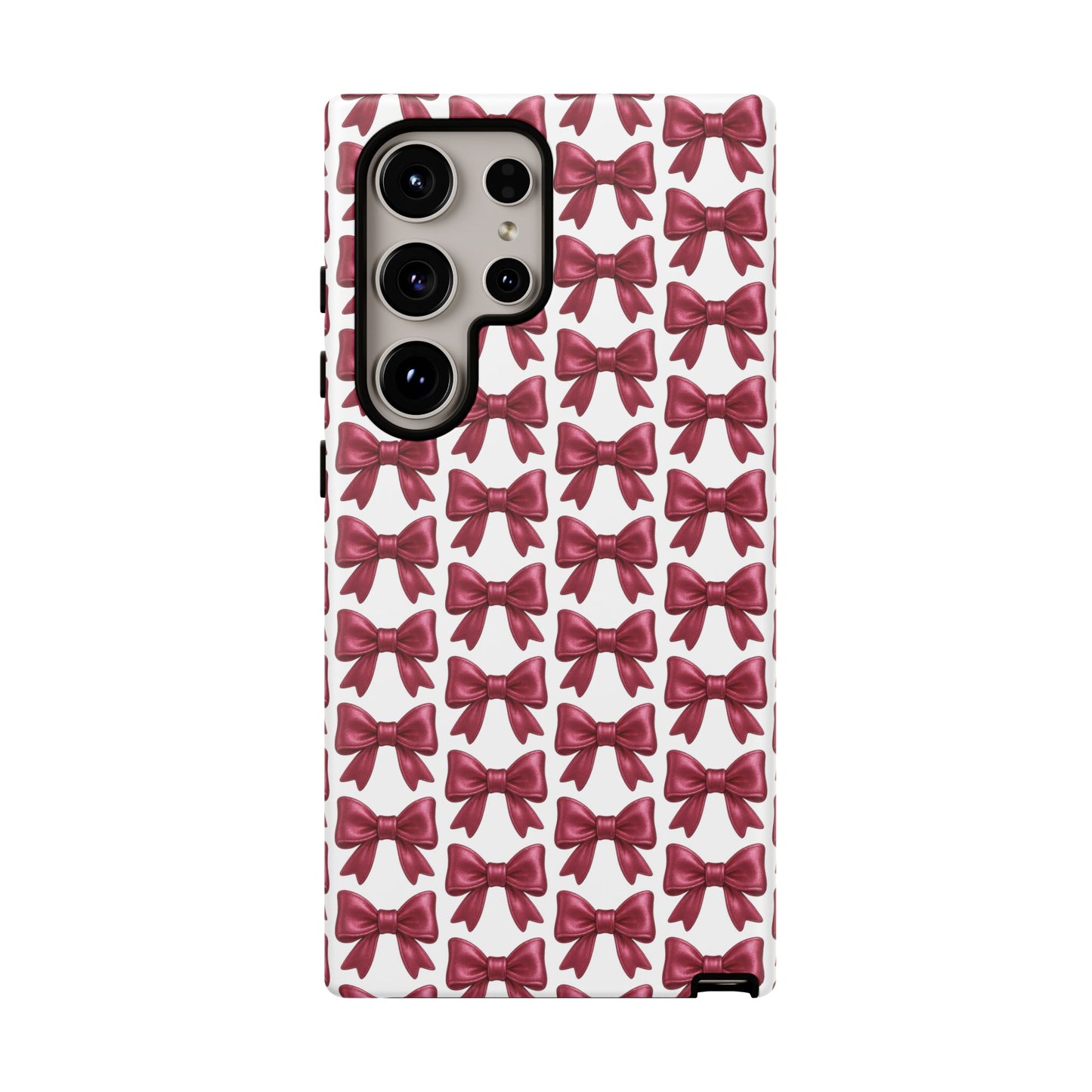 Coquette Samsung Case - Burgundy Bow Pattern Phone Cover, Girly Soft Aesthetic Gift, Cute Galaxy Case for Her