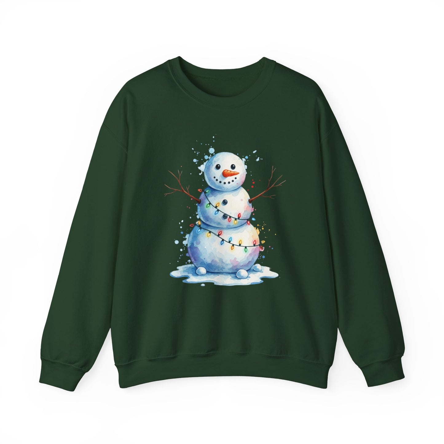 Watercolor Snowman Christmas Sweatshirt, Cute Snowman Crewneck for Winter, Holiday Lights Snowman Sweater, Cozy Unisex Christmas Gift