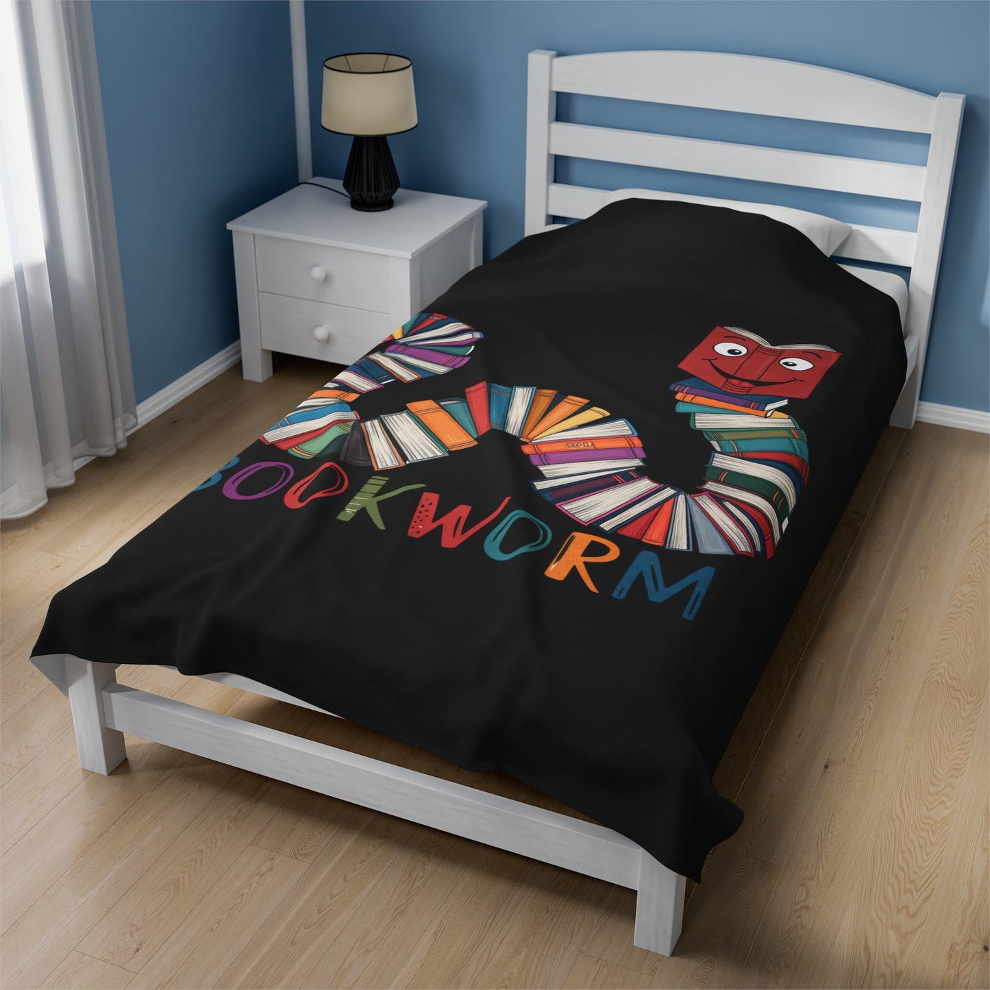 Velveteen Plush Blanket - Bookworm Design