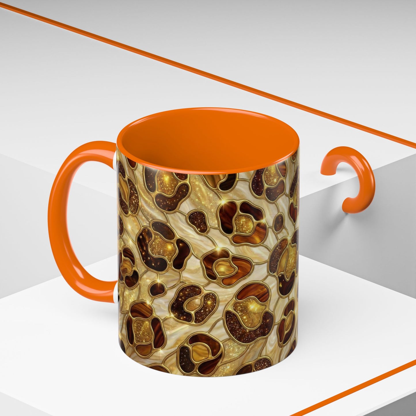 Stained Glass Leopard Print Mug, Gold Cheetah Coffee Cup, Luxury Animal Print Gift, Glam Mosaic Tea Mug, Trendy Desk Decor For Her Gifts
