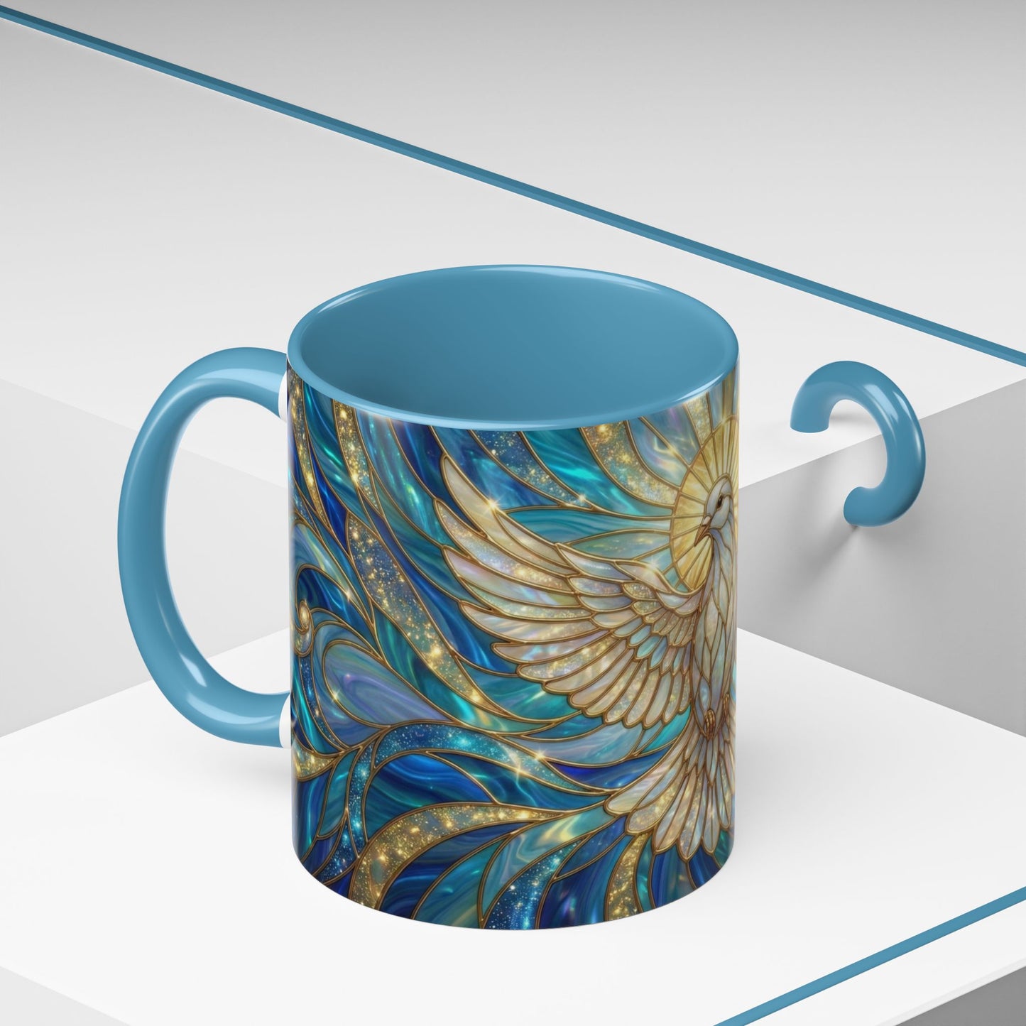Stained Glass Dove Mug, Peace Dove Coffee Mug, Holy Spirit Dove Cup, Christian Gift Mug, Spiritual Art Mug, Faith Inspired Coffee Cup