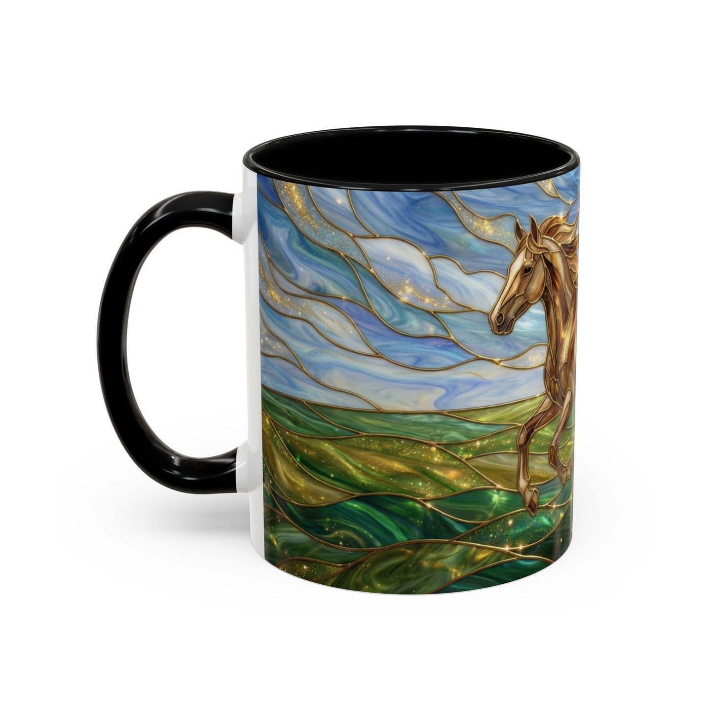 Stained Glass Horse Mug, Horse Coffee Mug, Running Horse Cup, Equestrian Gift Mug, Nature Art Mug, Horse Lover Gift