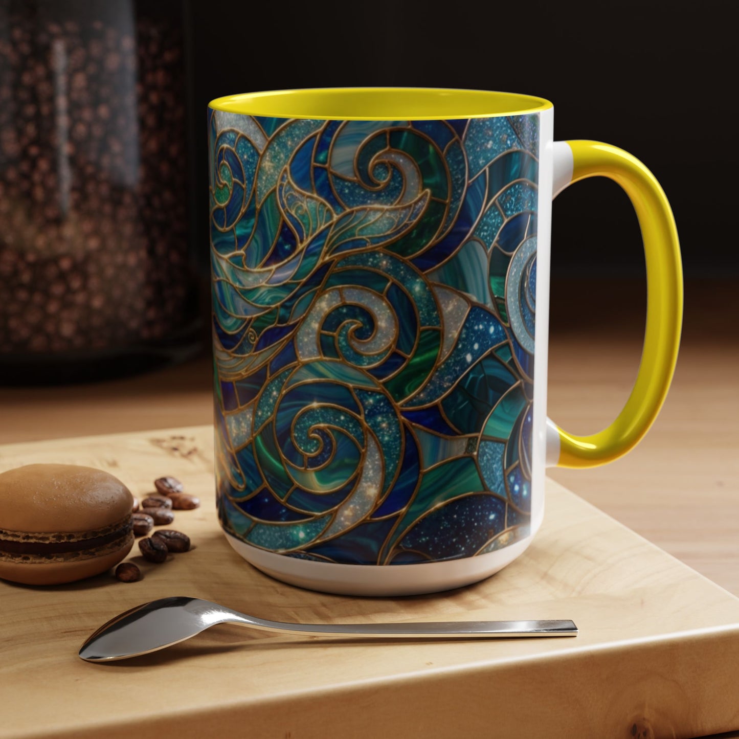 Stained Glass Whale Mug, Ocean Art Coffee Cup, Blue Sea Life Design, Nautical Gift For Ocean Lovers, Colorful Stained Glass Whale Cup