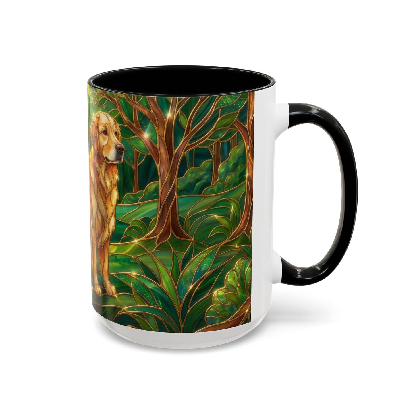 Stained Glass Golden Retriever Mug, Dog Lover Coffee Cup, Forest Dog Art Ceramic Mug, Pet Lover Gift, 11oz 15oz